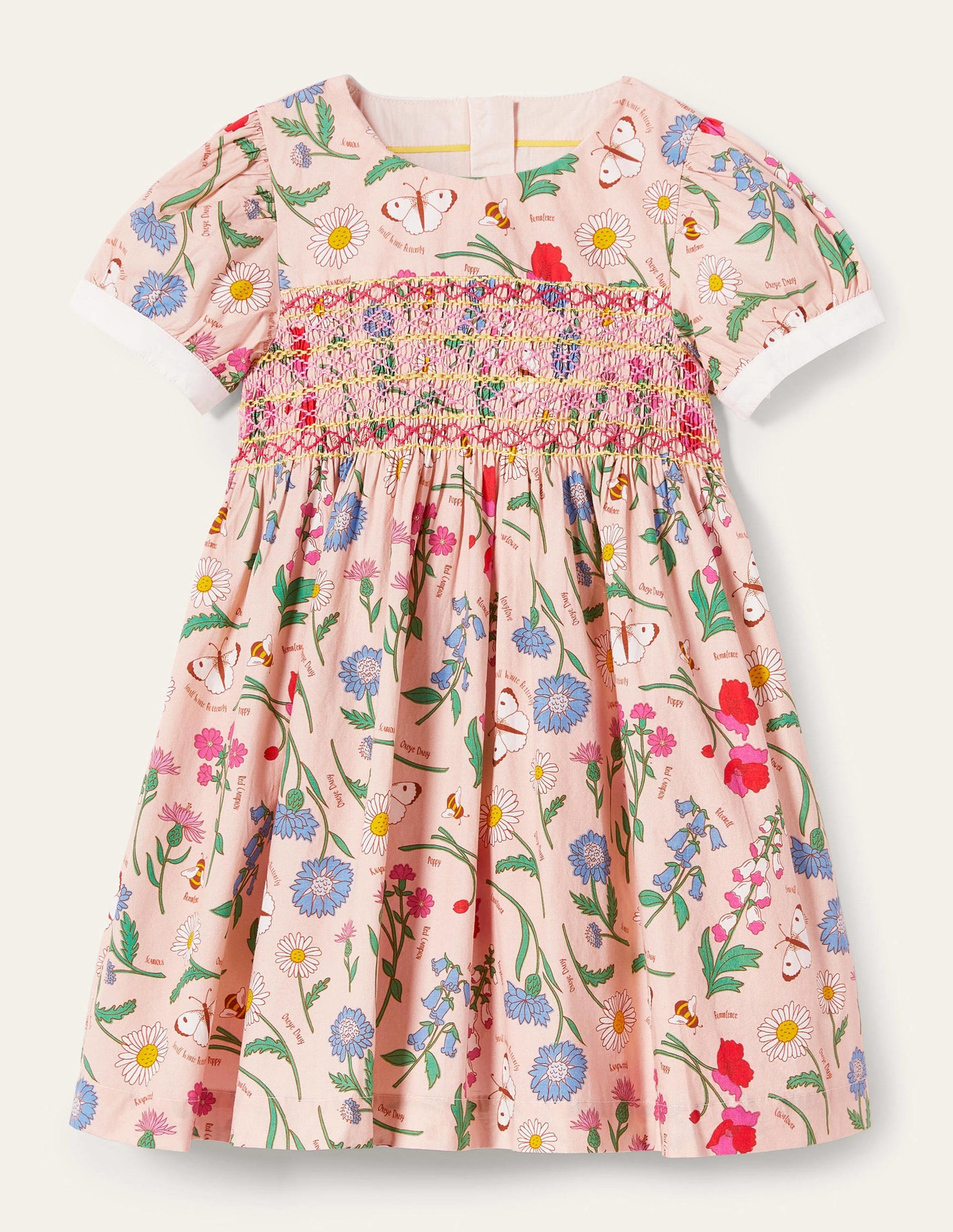 Robe à smocks-Fleurs rose Provence poudré-1