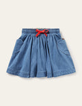 Woven Twirly Skirt-Mid Vintage Denim