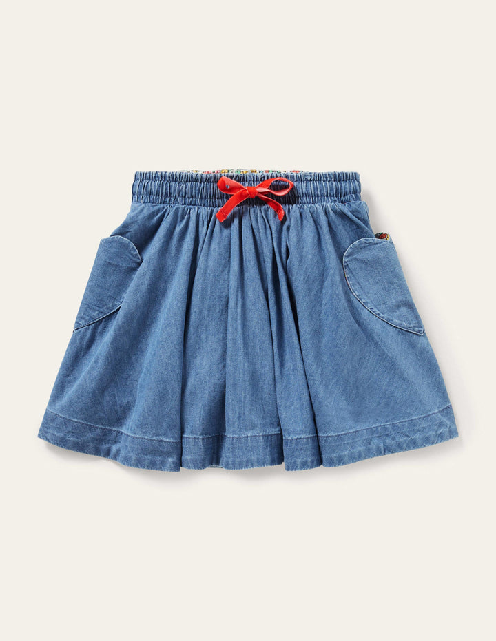 Woven Twirly Skirt-Mid Vintage Denim