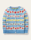 Blue Floral Fair Isle Cardigan-Motif jacquard fleur bleue