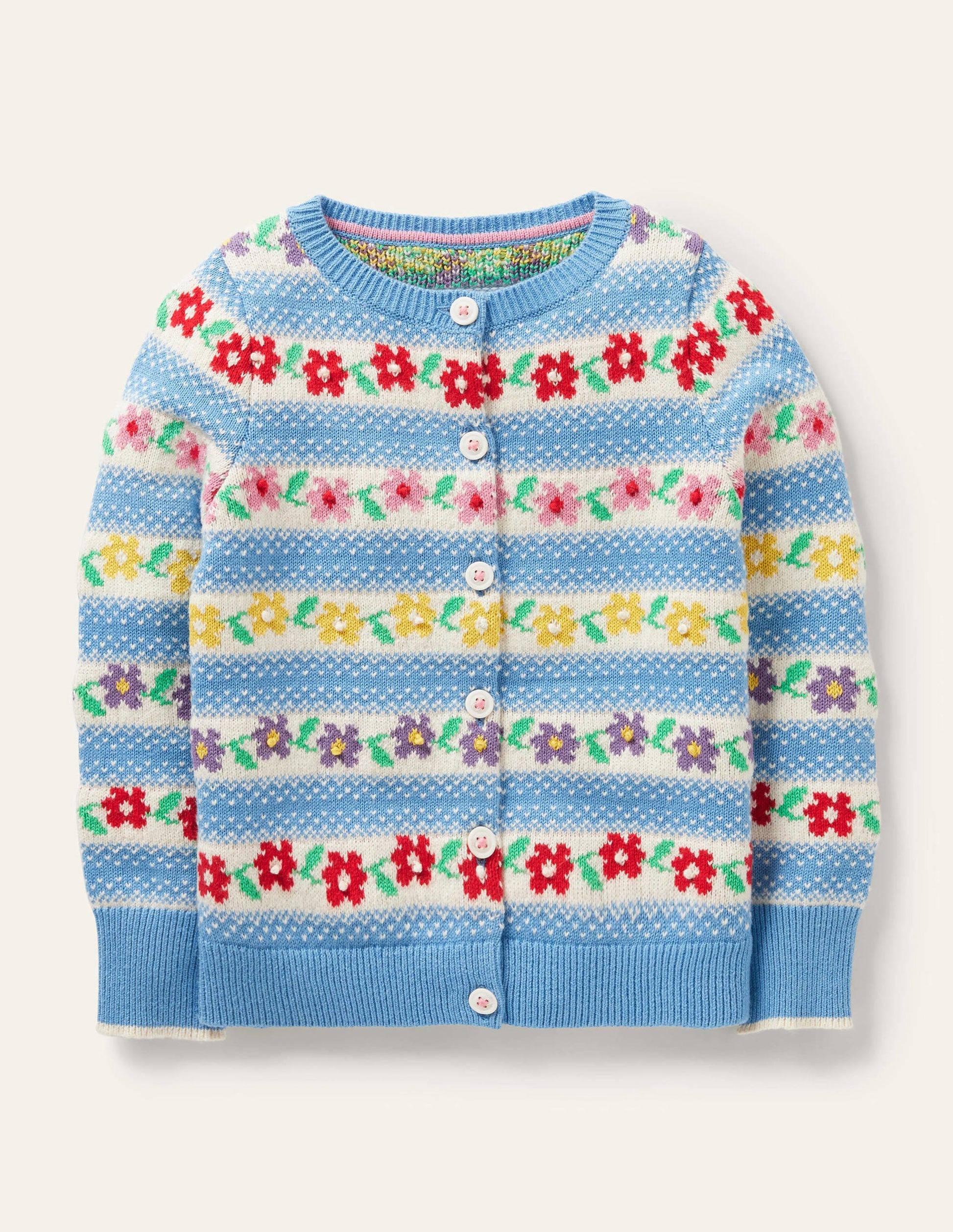 Blue Floral Fair Isle Cardigan-Motif jacquard fleur bleue-1