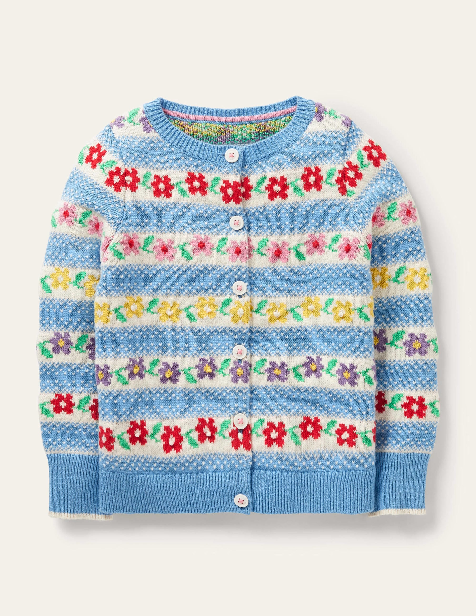 Blue Floral Fair Isle Cardigan-Motif jacquard fleur bleue - Image 1