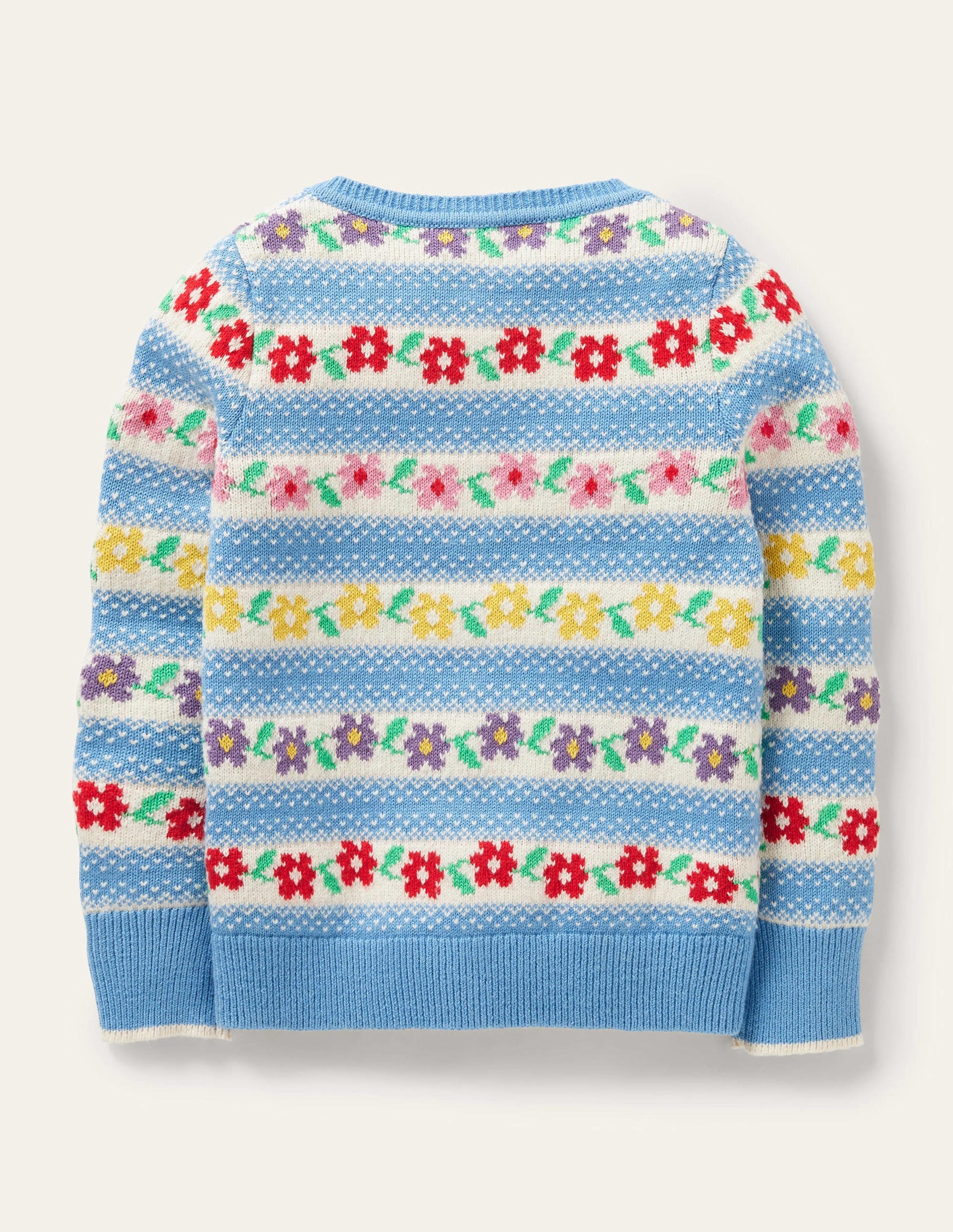 Blue Floral Fair Isle Cardigan-Motif jacquard fleur bleue-2