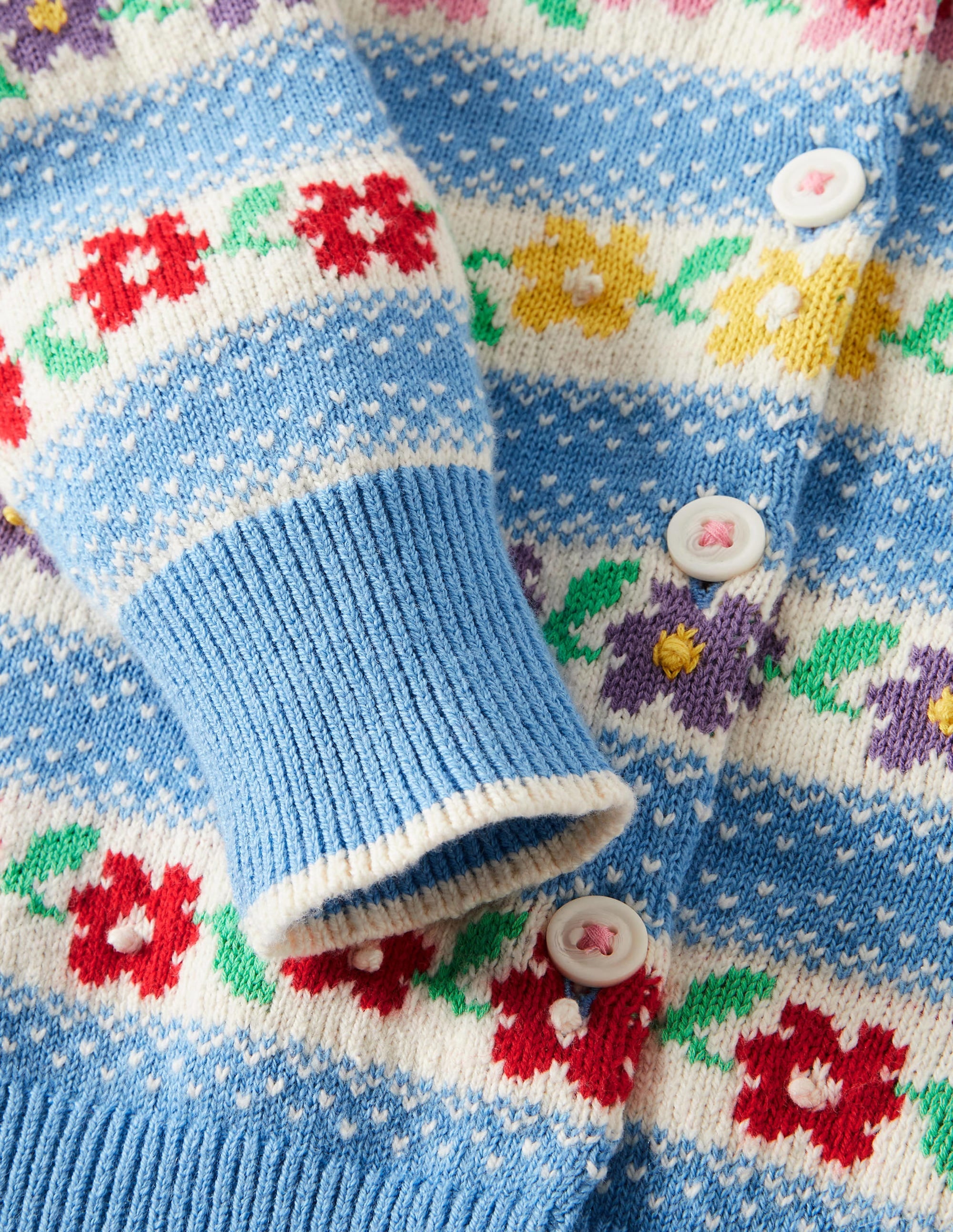 Blue Floral Fair Isle Cardigan-Motif jacquard fleur bleue - Image 3