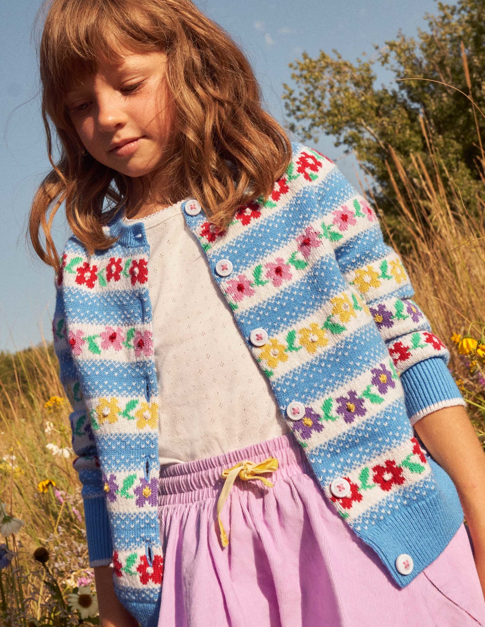 Blue Floral Fair Isle Cardigan-Motif jacquard fleur bleue - Image 4