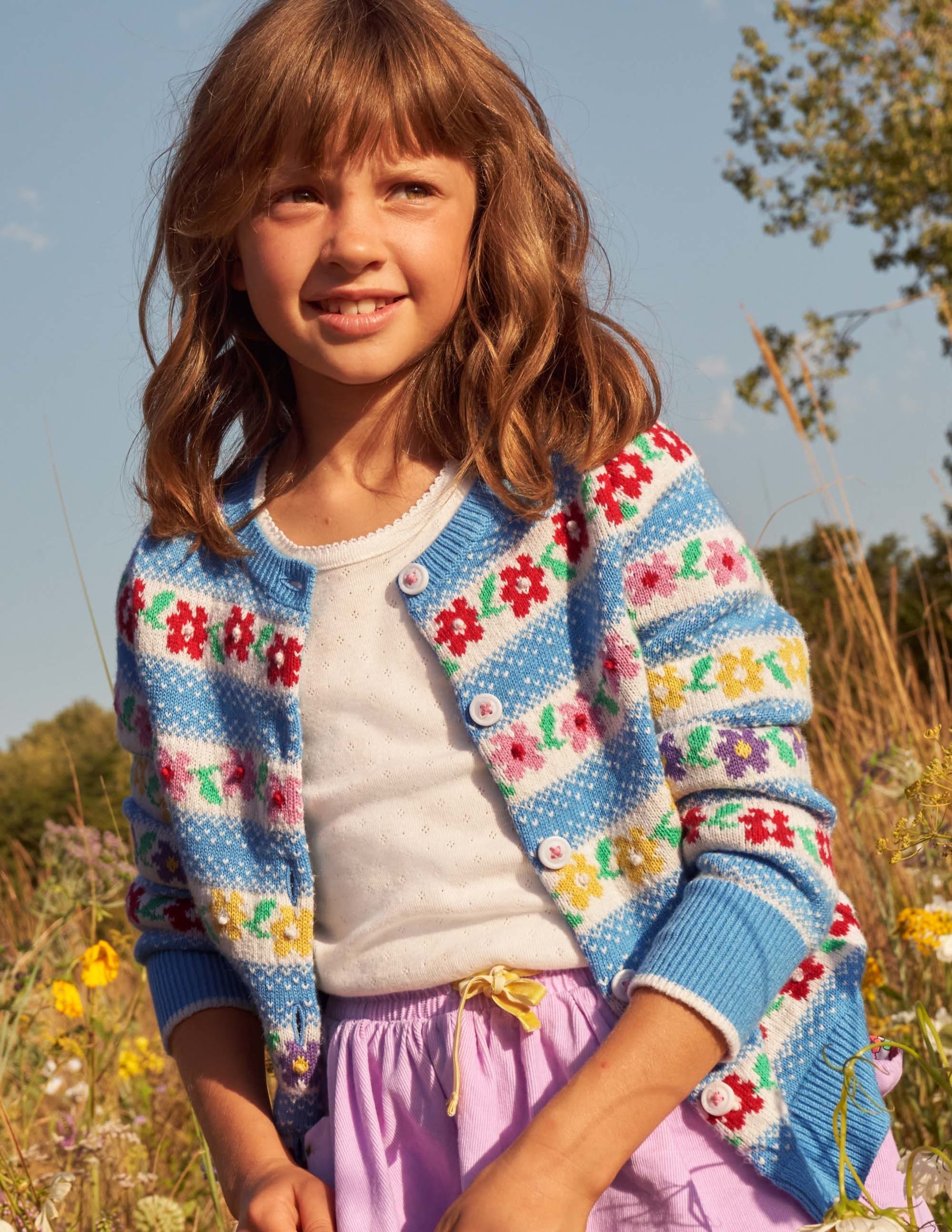 Blue Floral Fair Isle Cardigan-Motif jacquard fleur bleue - Image 6