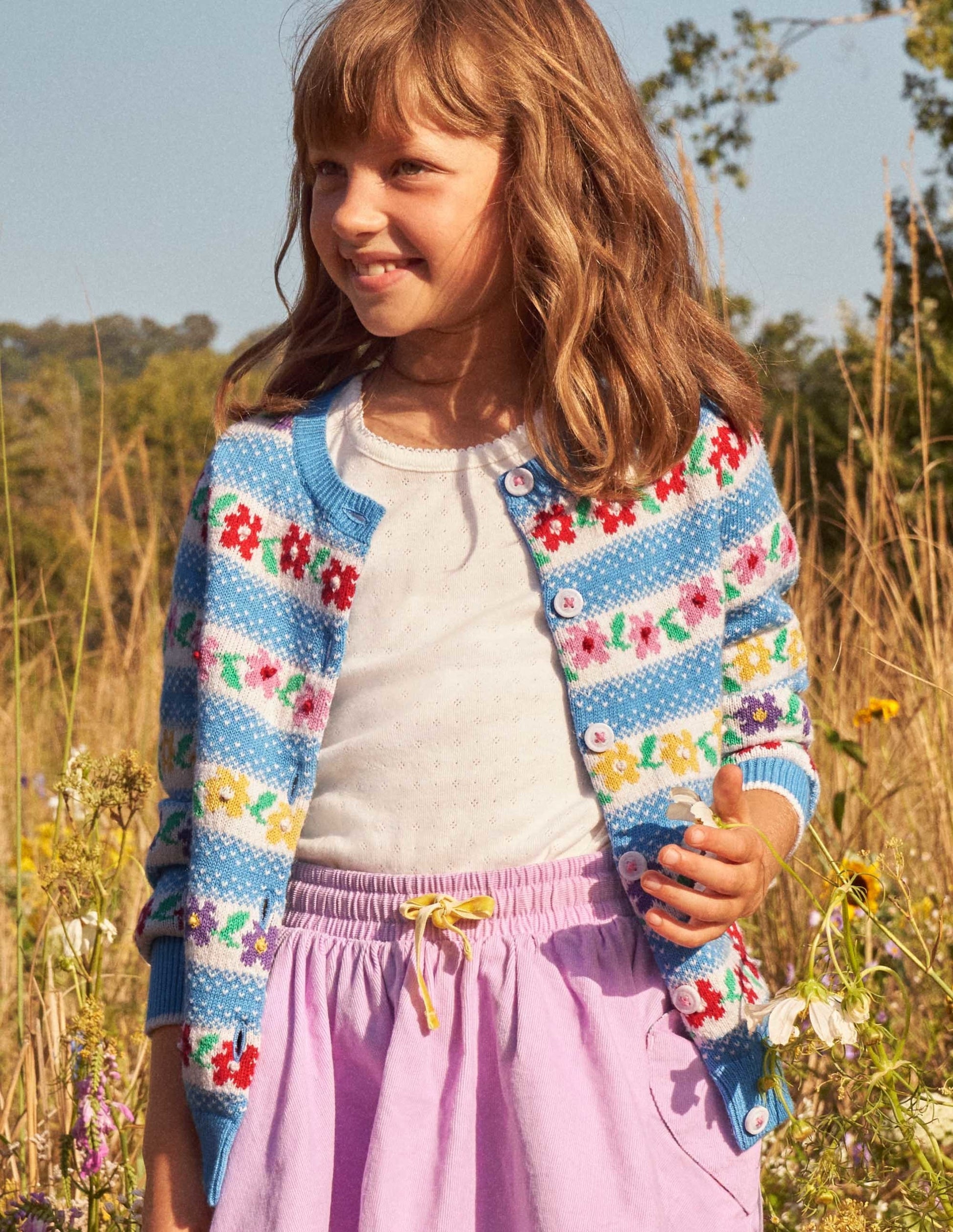 Blue Floral Fair Isle Cardigan-Motif jacquard fleur bleue-7