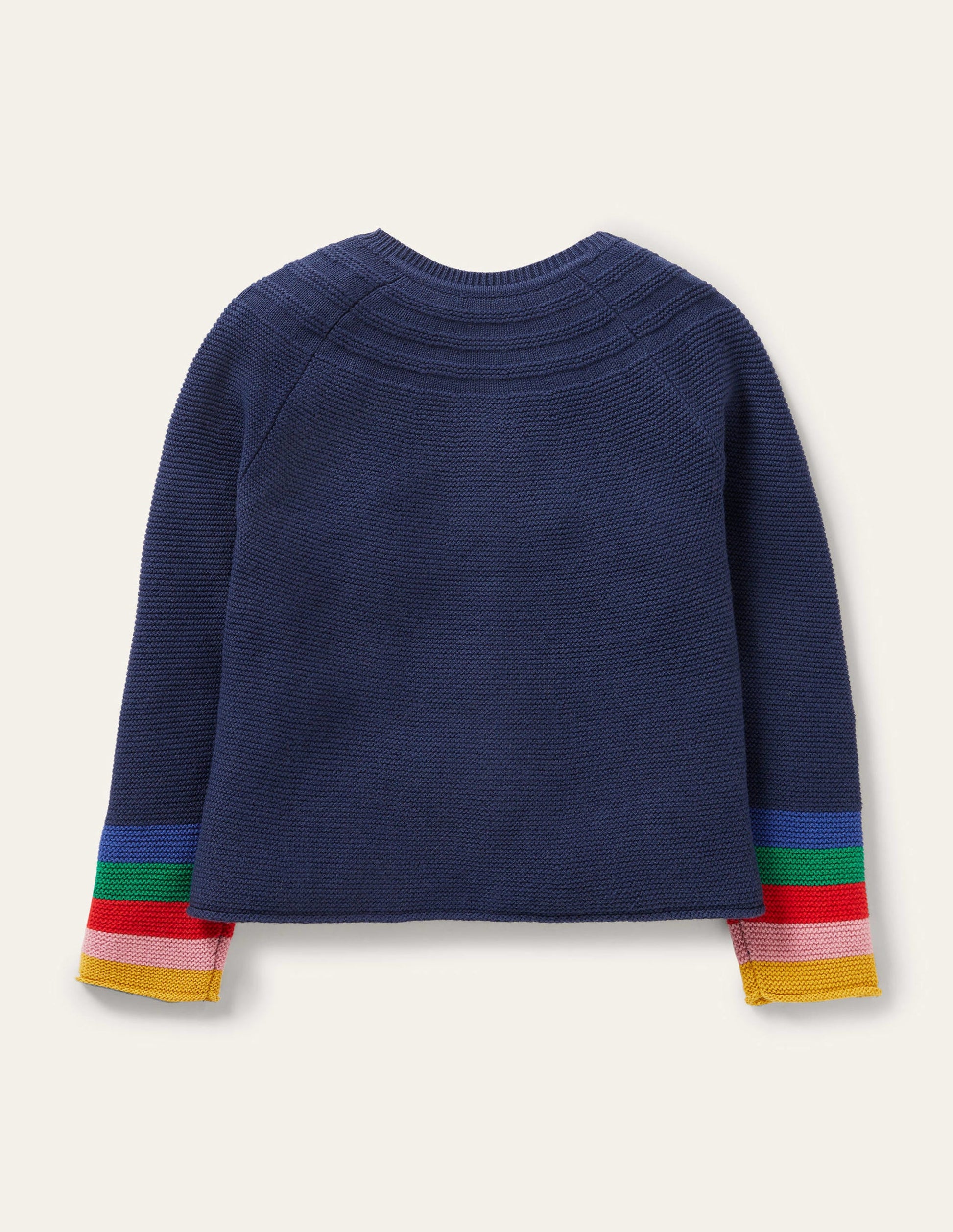 Navy Rainbow Sleeve Cashmere Blend Cardigan-Schuluniform-Navy, Regenbogen-2