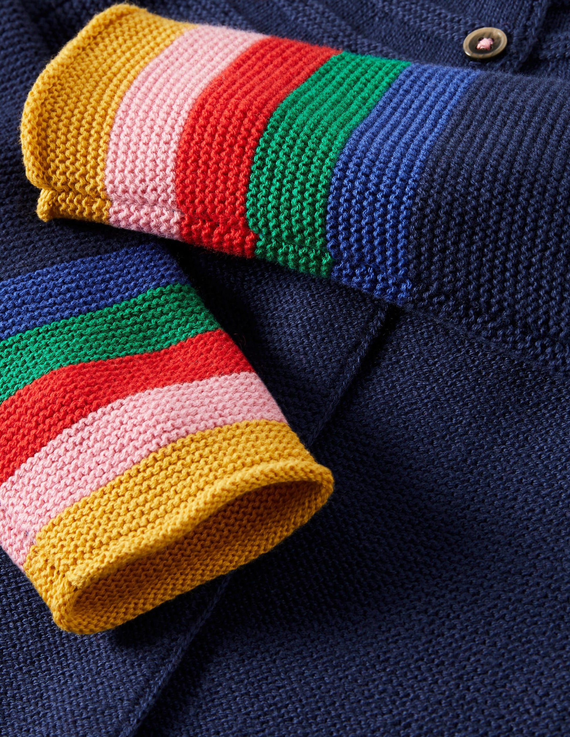 Navy Rainbow Sleeve Cashmere Blend Cardigan-Schuluniform-Navy, Regenbogen-3