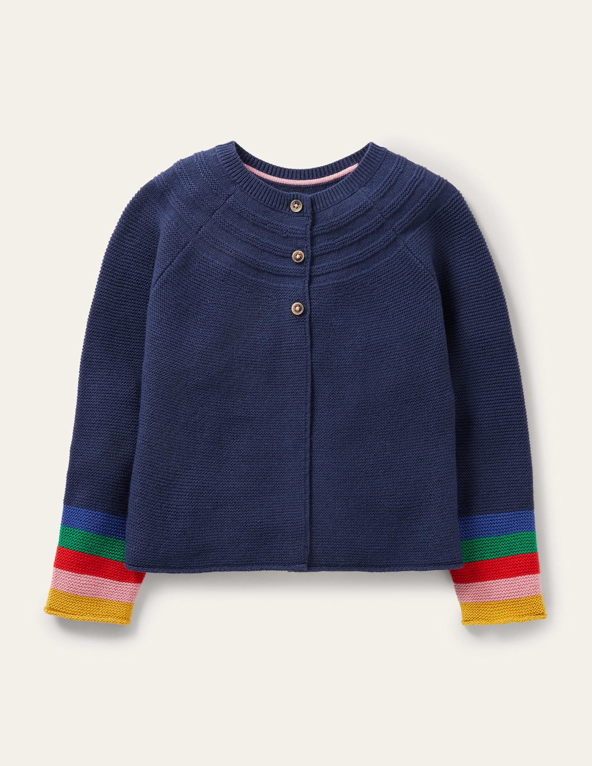 Navy Rainbow Sleeve Cashmere Blend Cardigan-Schuluniform-Navy, Regenbogen - Image 1
