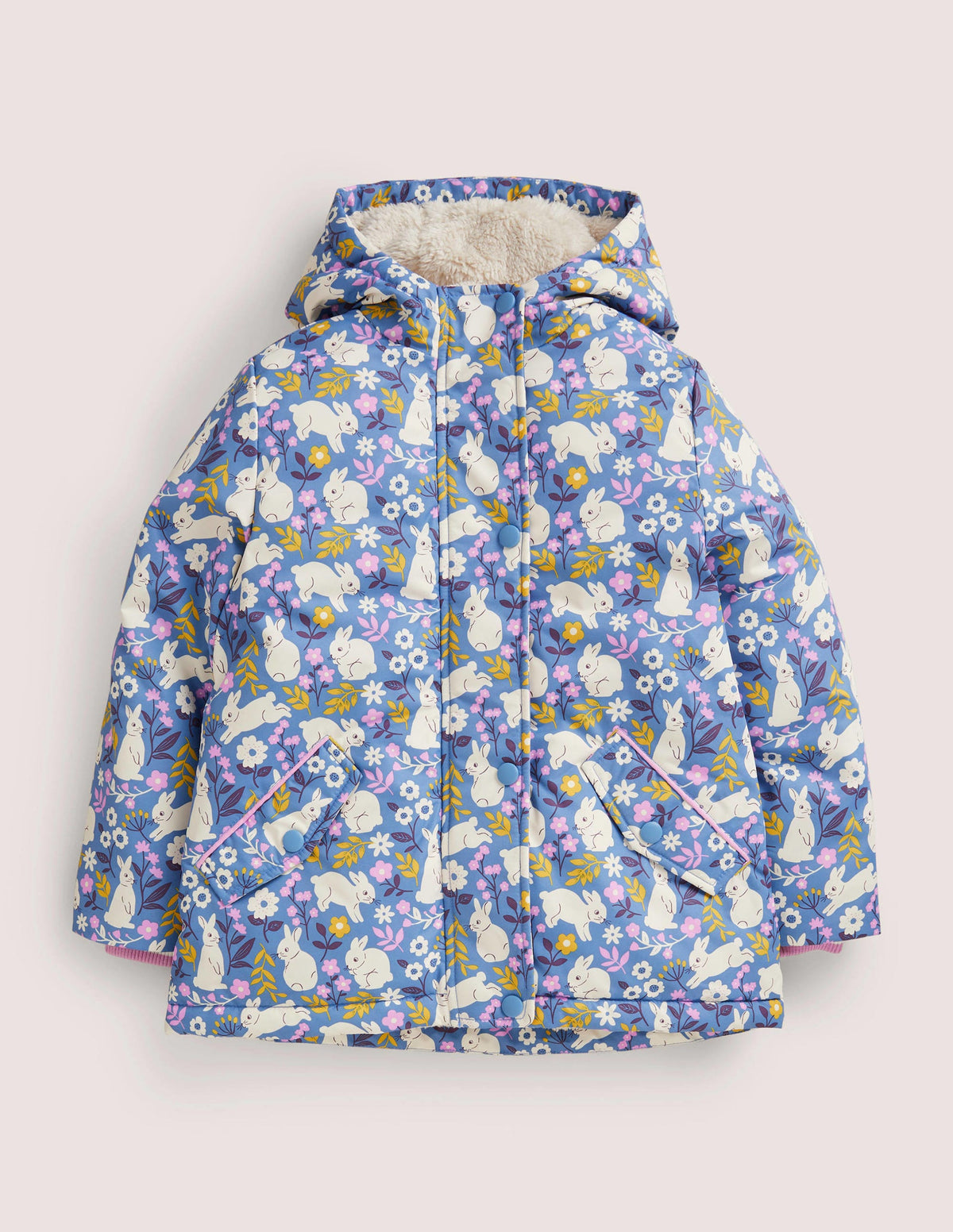 Blue Bunny Print Sherpa-Lined Anorak-Rivierablau, Häschen im Feld-1
