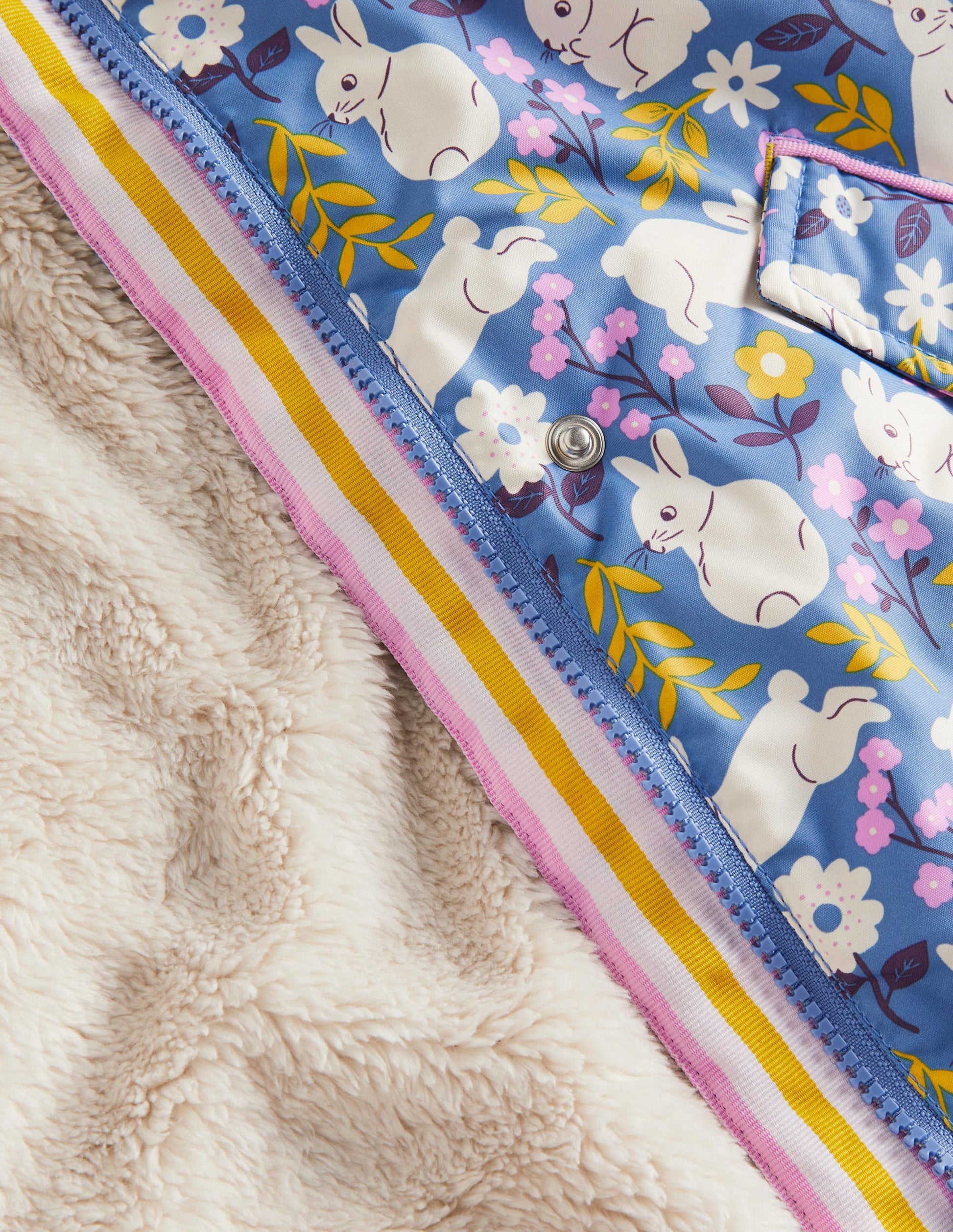 Blue Bunny Print Sherpa-Lined Anorak-Rivierablau, Häschen im Feld-3