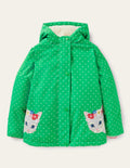 Green Polka Dot Sherpa Lined Anorak-Aloe-Vera-Grün, Pünktchen/Katzen