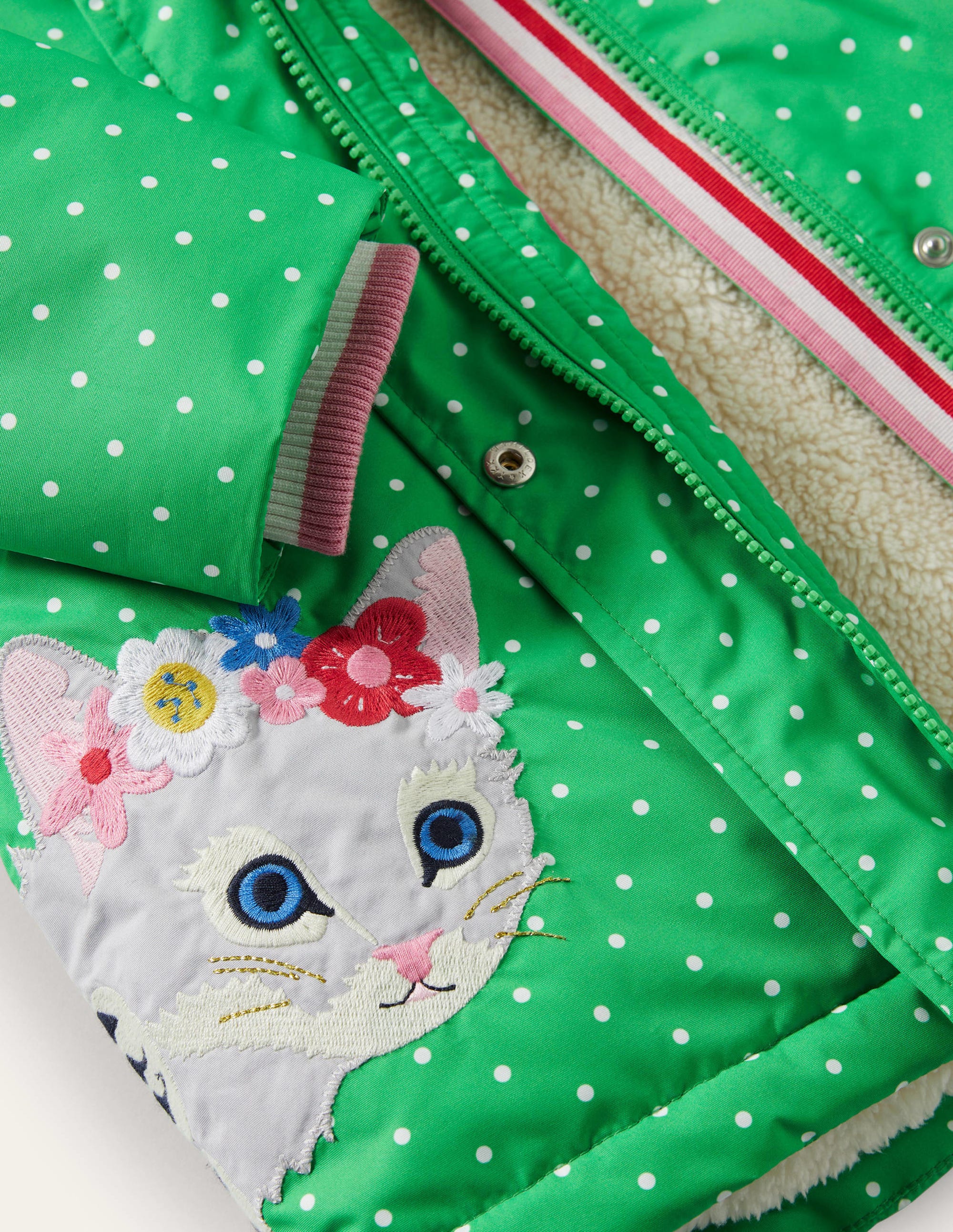 Green Polka Dot Sherpa Lined Anorak-Aloe-Vera-Grün, Pünktchen/Katzen - Image 3
