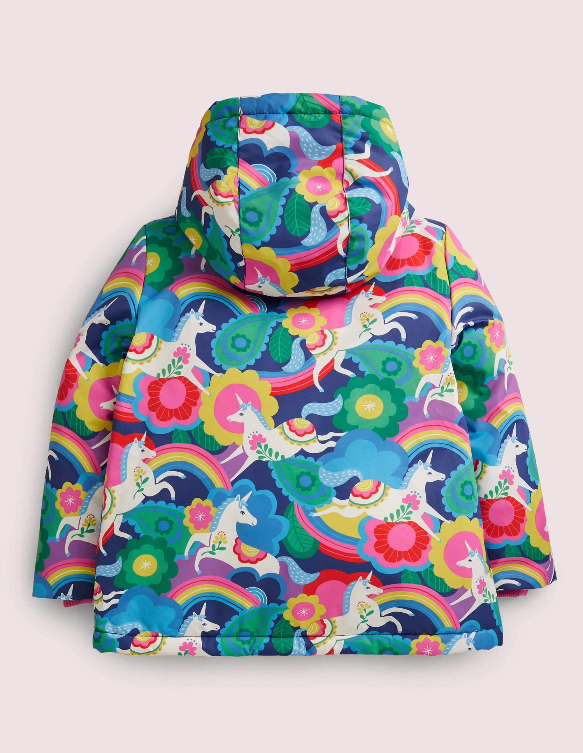 Navy Unicorn Print Sherpa Lined Anorak-Motif licornes et fleurs multi - Image 2
