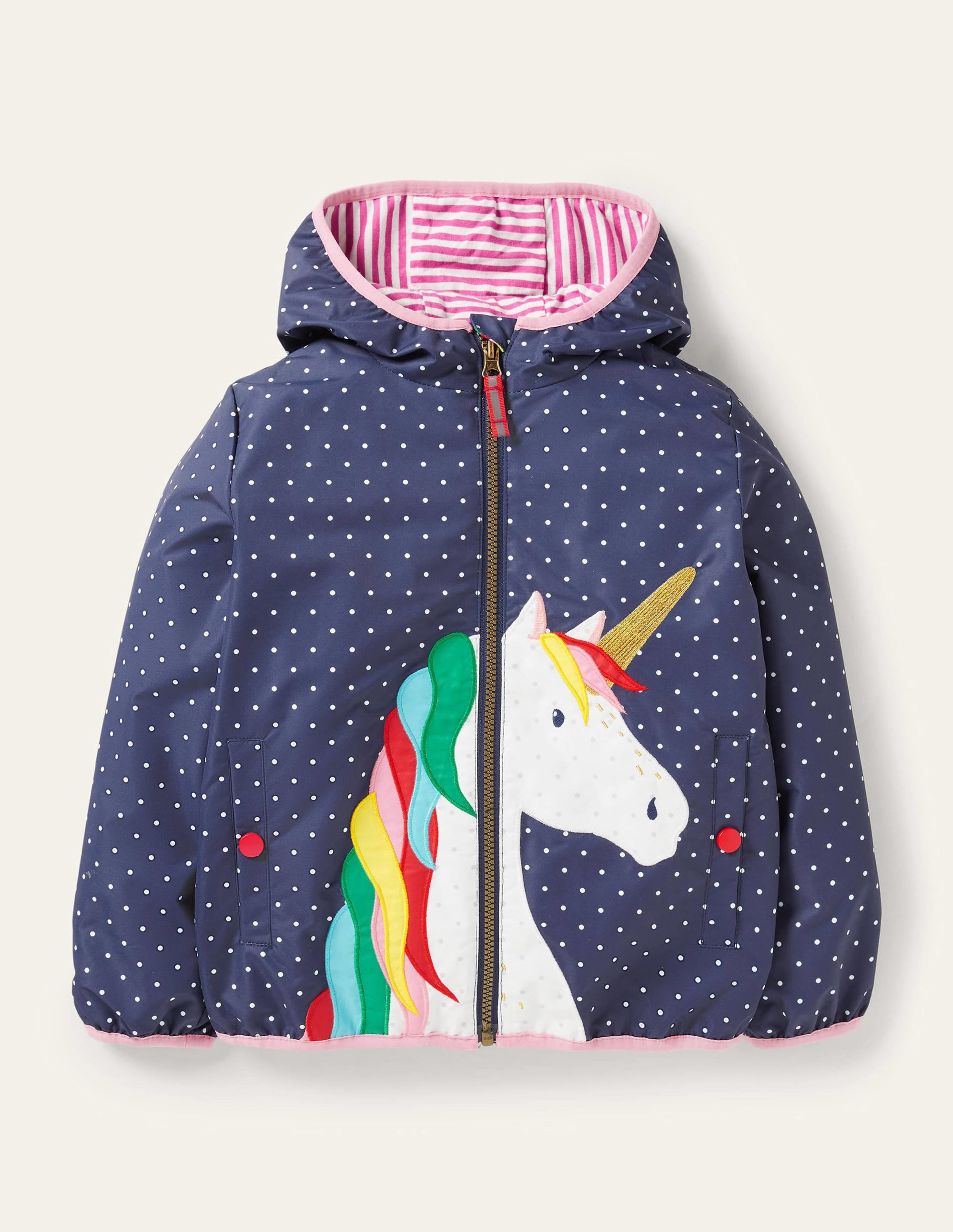 Navy Polka Dot Unicorn Rain Jacket-Schuluniform-Navy, Pünktchen/Einhorn - Image 1