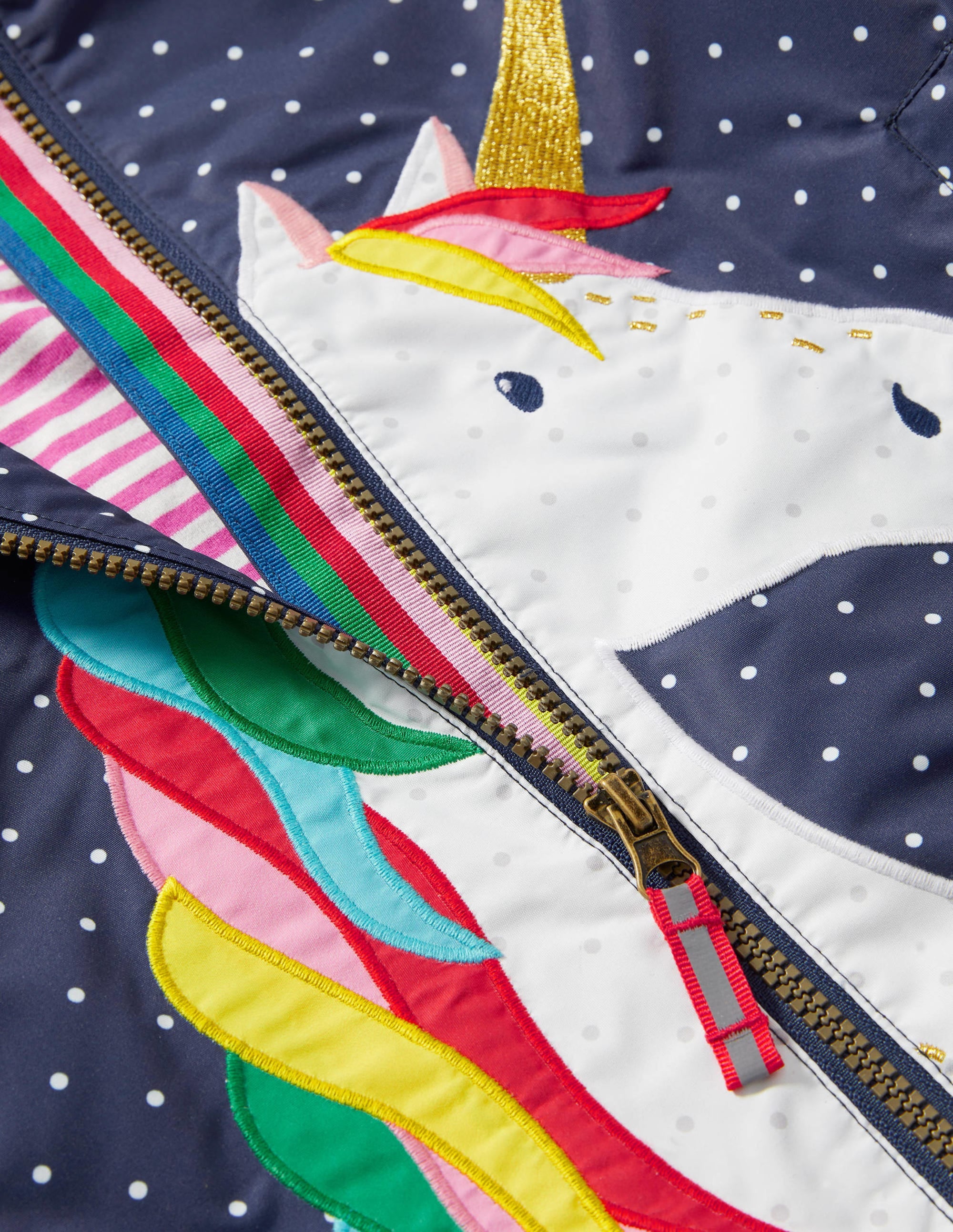 Navy Polka Dot Unicorn Rain Jacket-Schuluniform-Navy, Pünktchen/Einhorn - Image 3