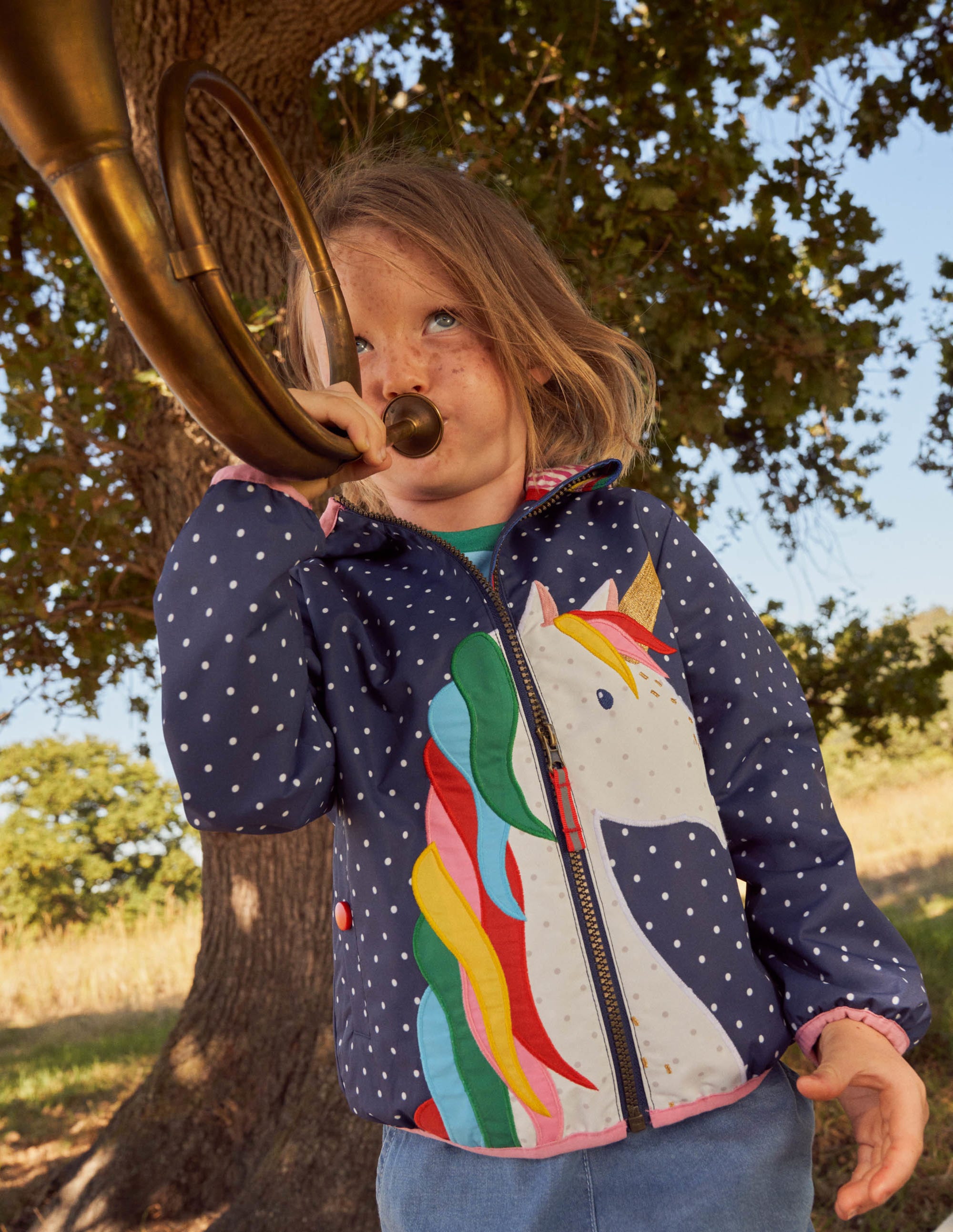Navy Polka Dot Unicorn Rain Jacket-Schuluniform-Navy, Pünktchen/Einhorn - Image 4