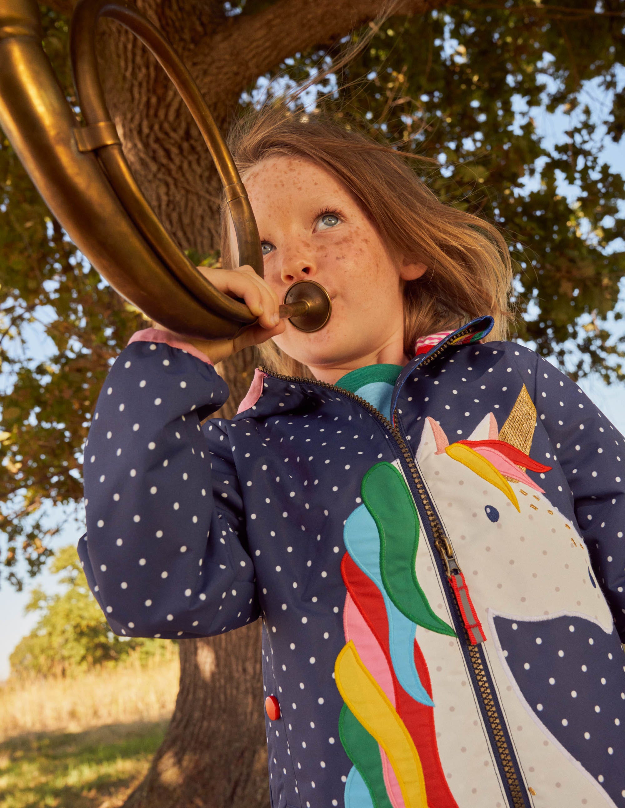 Navy Polka Dot Unicorn Rain Jacket-Schuluniform-Navy, Pünktchen/Einhorn - Image 5