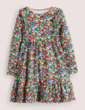 Gestuftes Jerseykleid mit Rüschen-Bunt, Patchwork-Blumen