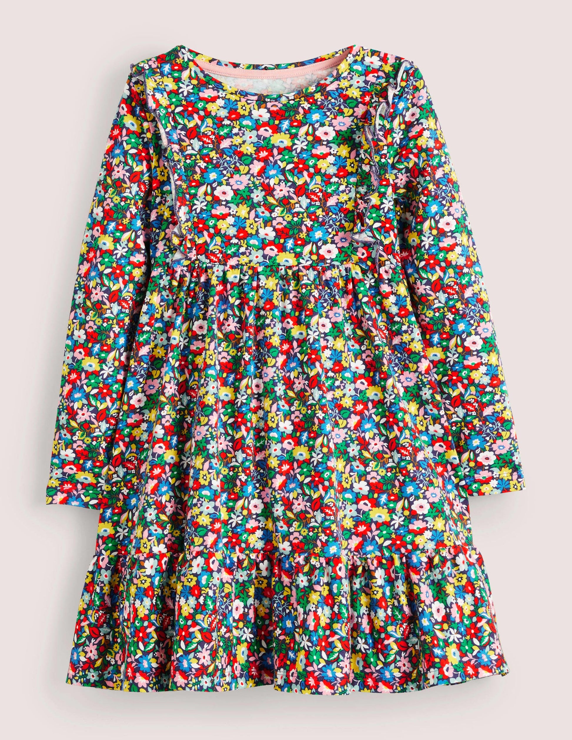 Gestuftes Jerseykleid mit Rüschen-Bunt, Patchwork-Blumen-1