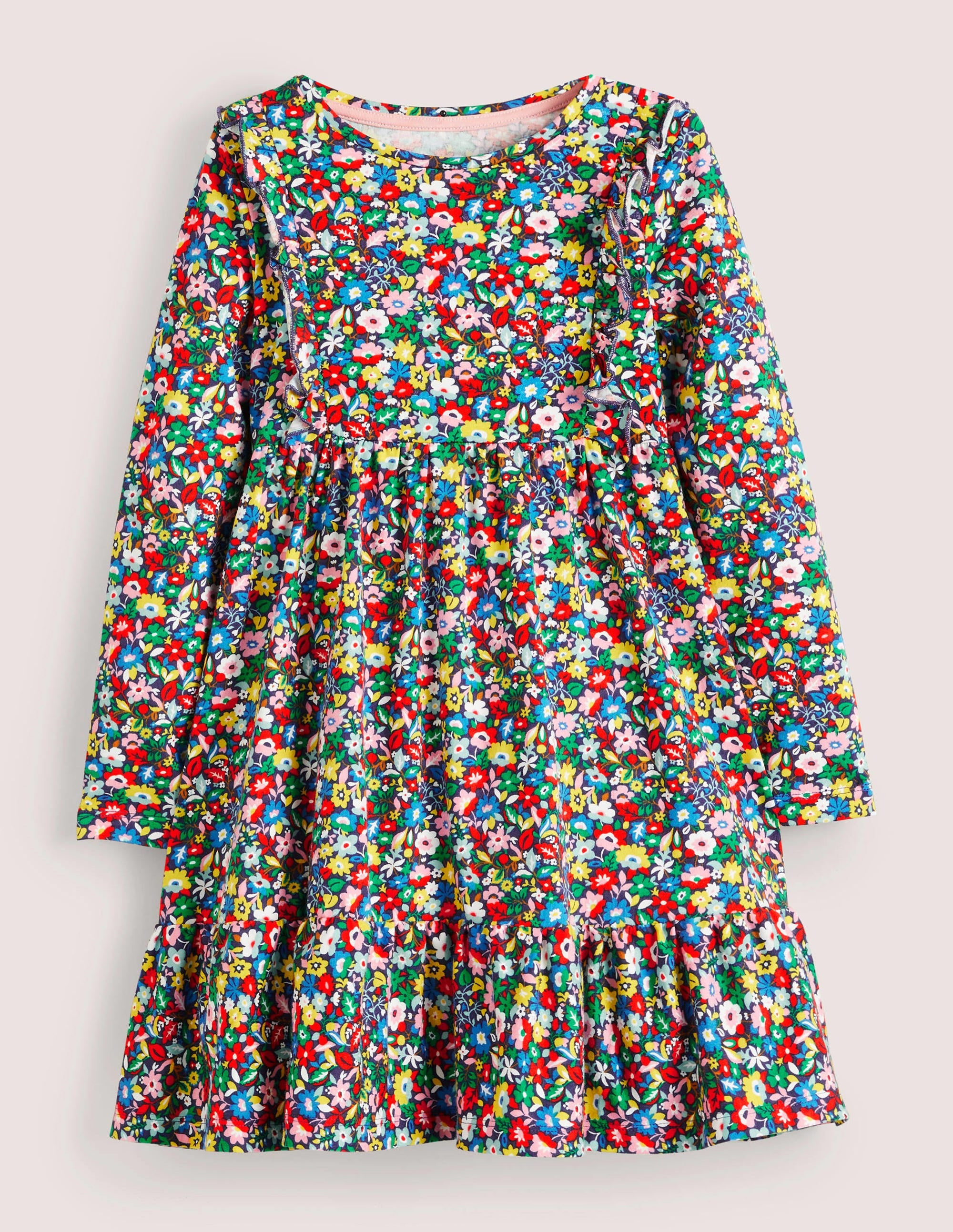 Gestuftes Jerseykleid mit Rüschen-Bunt, Patchwork-Blumen - Image 1