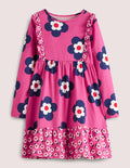 Robe en jersey à volants-Pâquerette rose œillet de poète