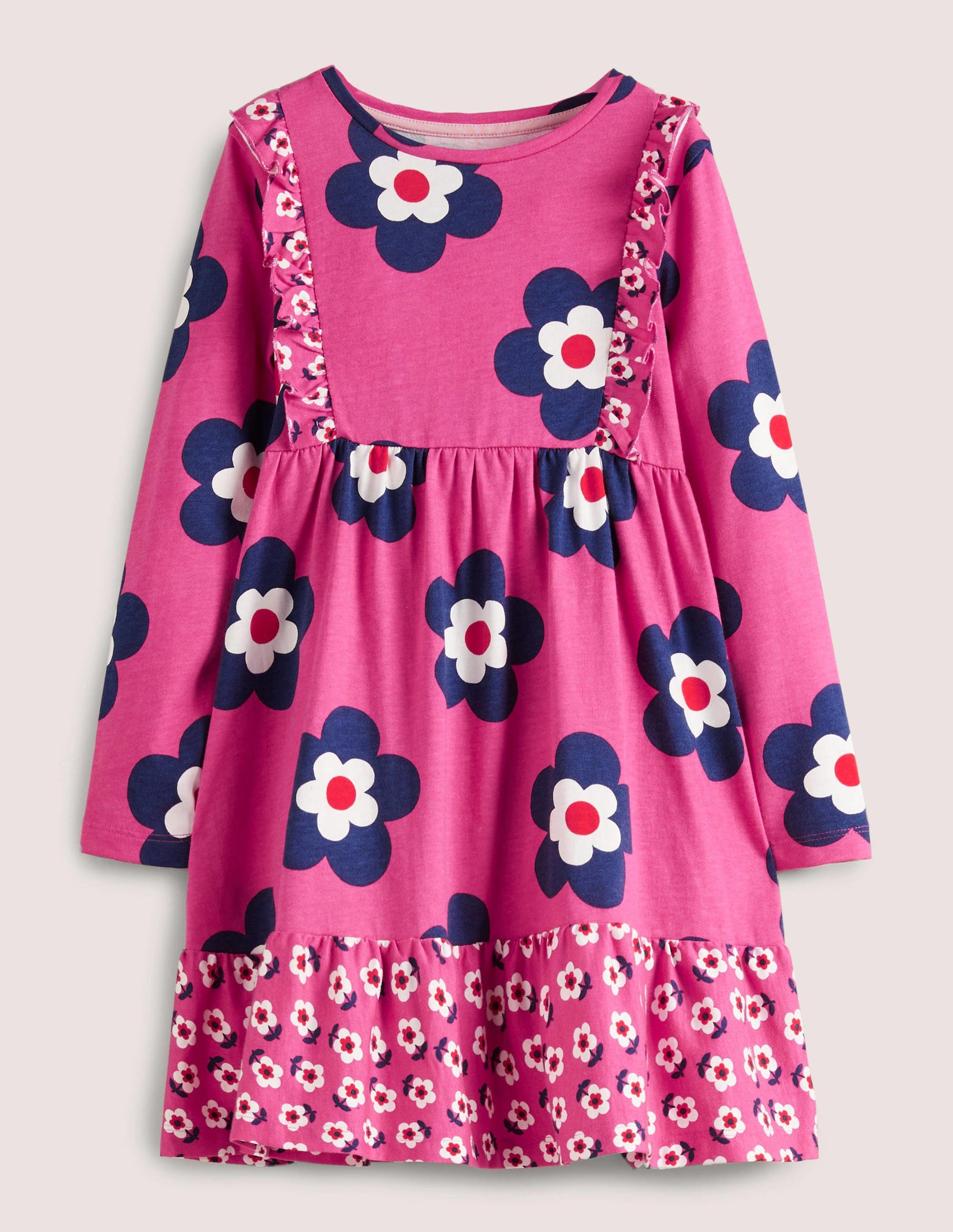 Robe en jersey à volants-Pâquerette rose œillet de poète-1
