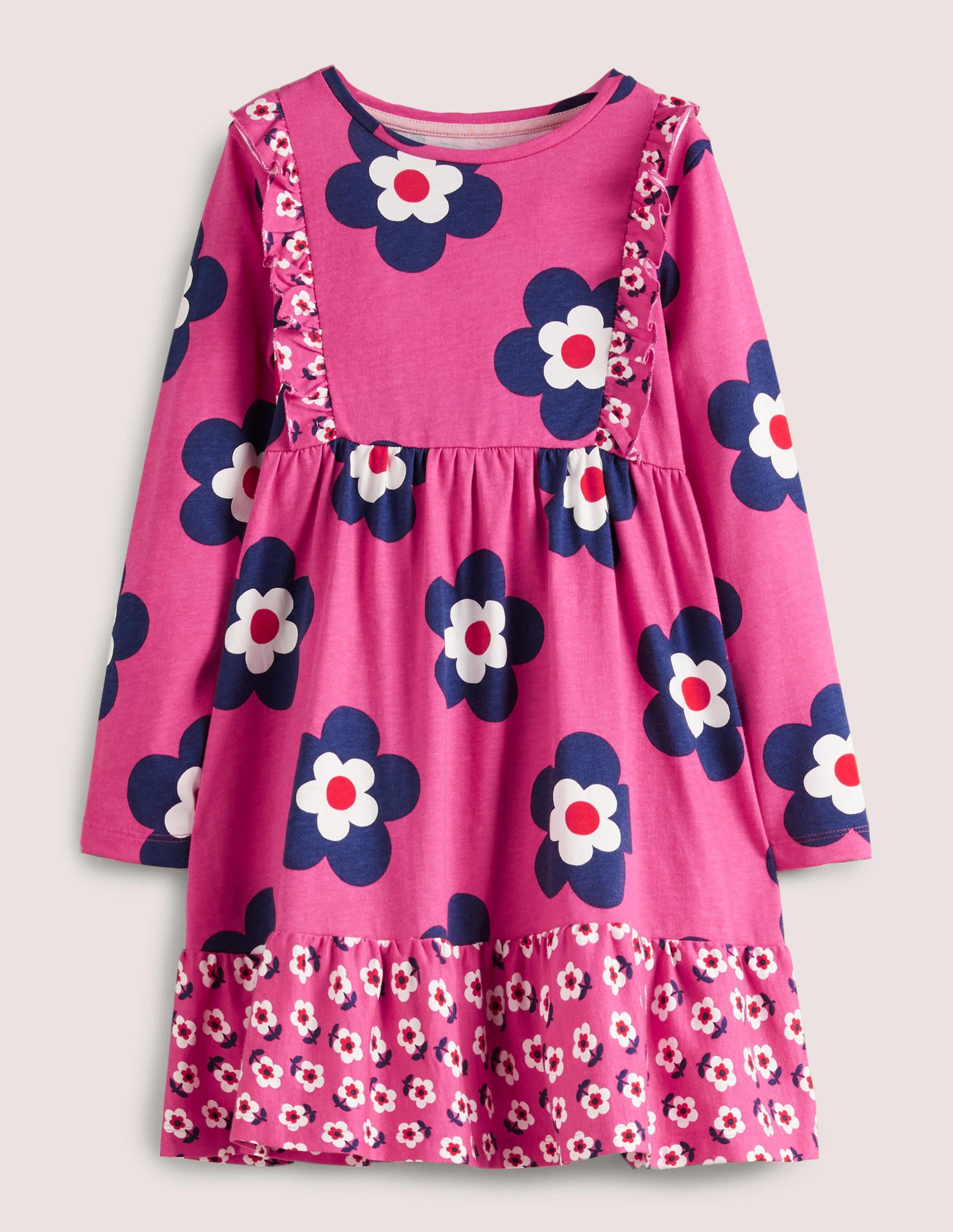 Robe en jersey à volants-Pâquerette rose œillet de poète - Image 1