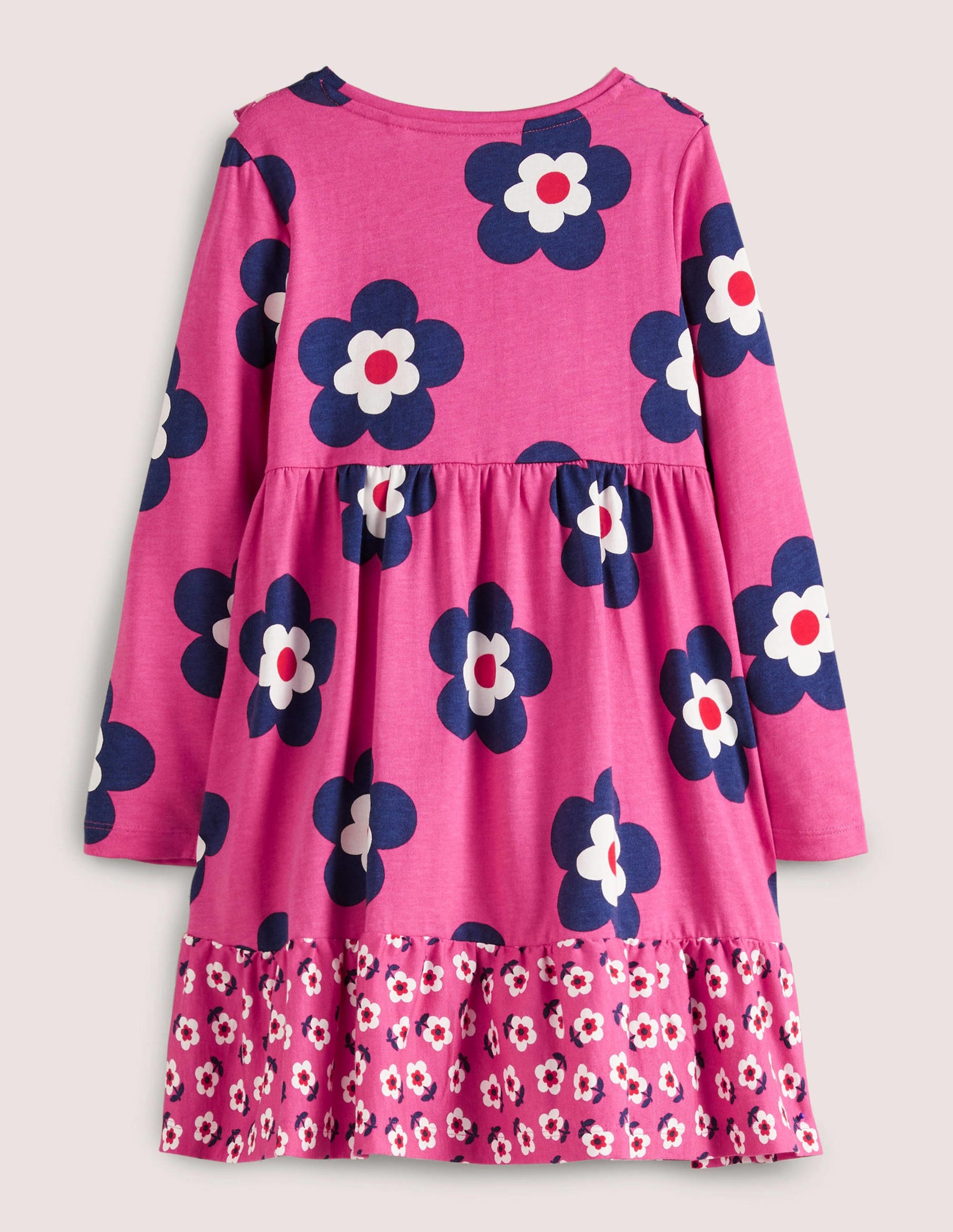 Robe en jersey à volants-Pâquerette rose œillet de poète-2