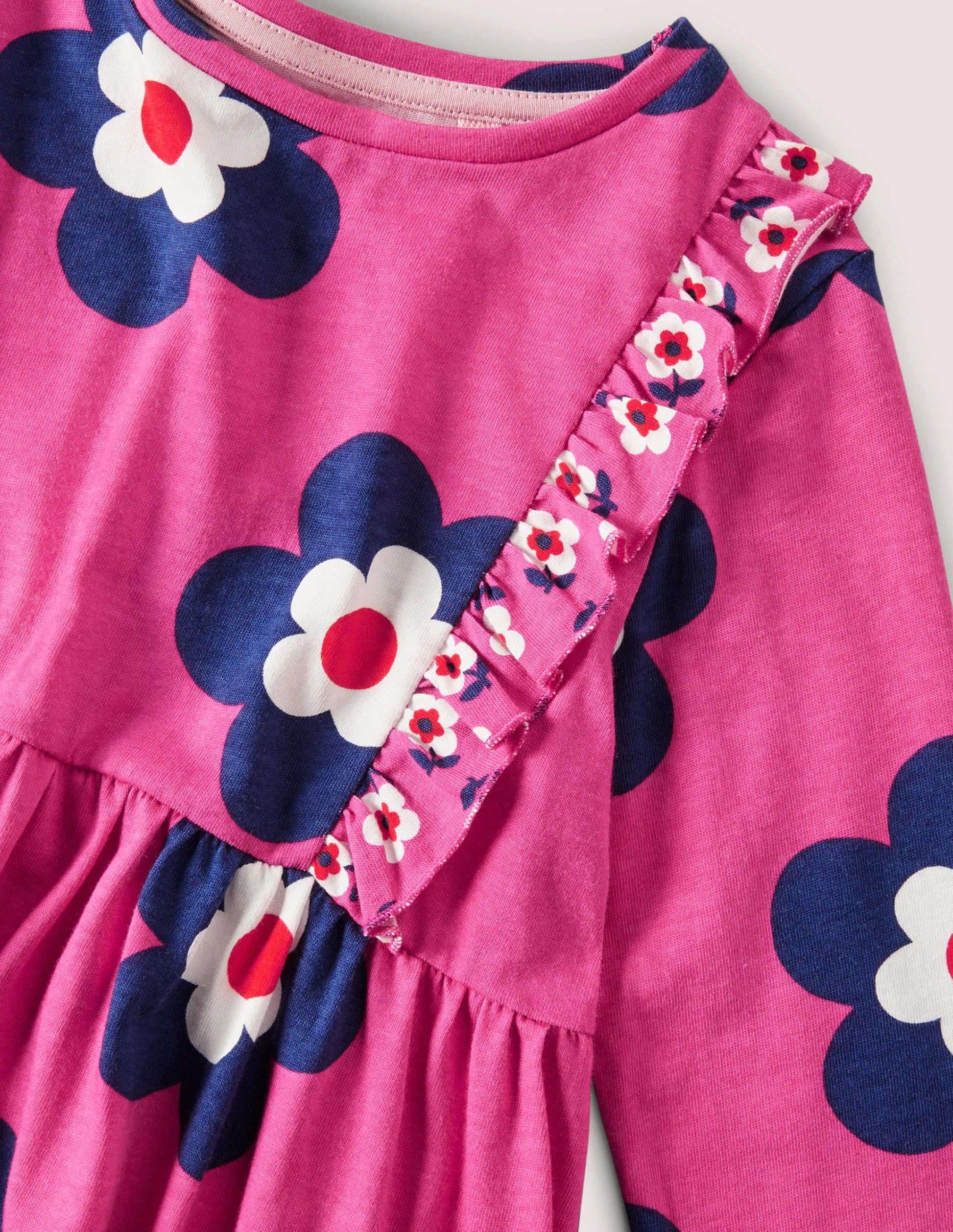 Robe en jersey à volants-Pâquerette rose œillet de poète-3