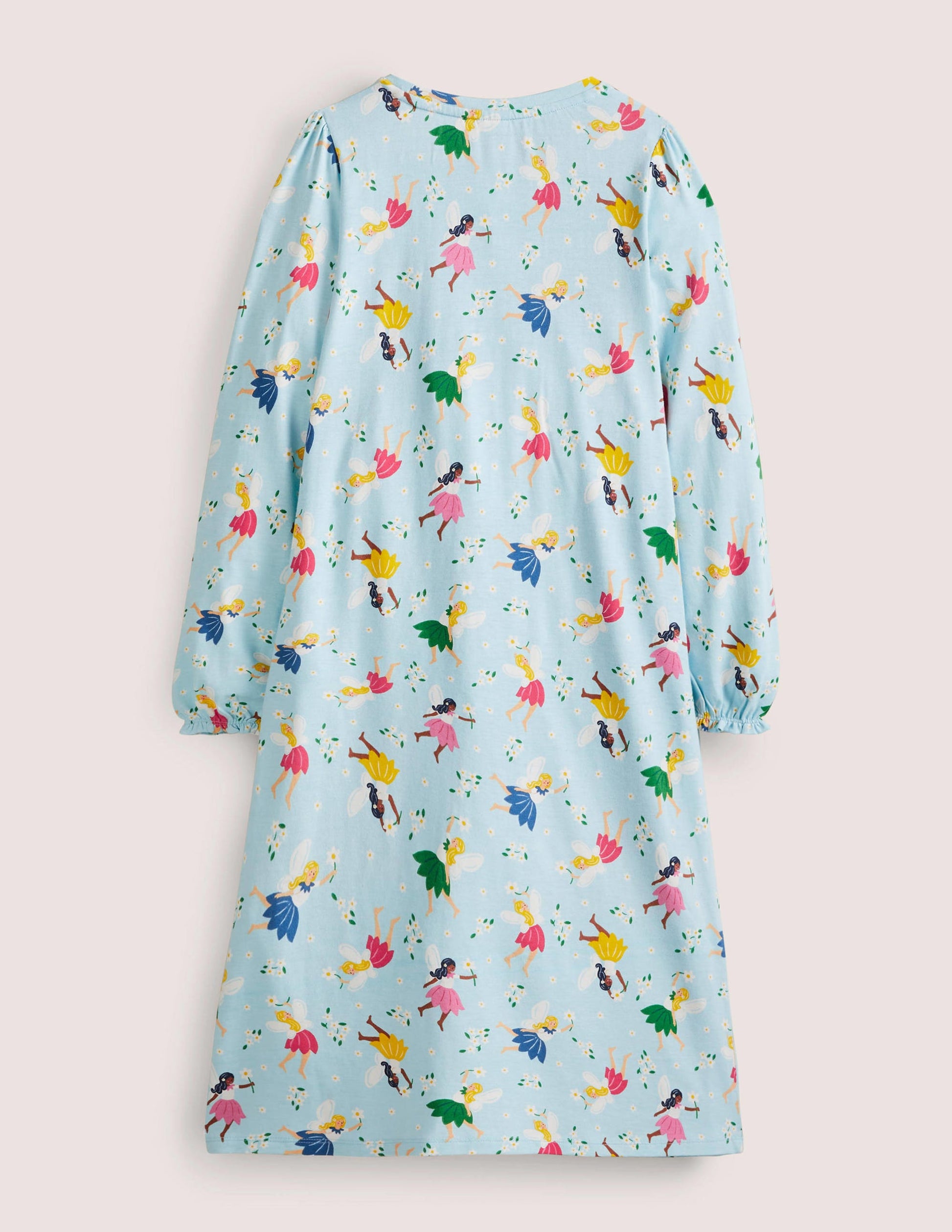 Blue Fairy Print Long-sleeved Cotton Nightie-Neptunblau, Feen-2