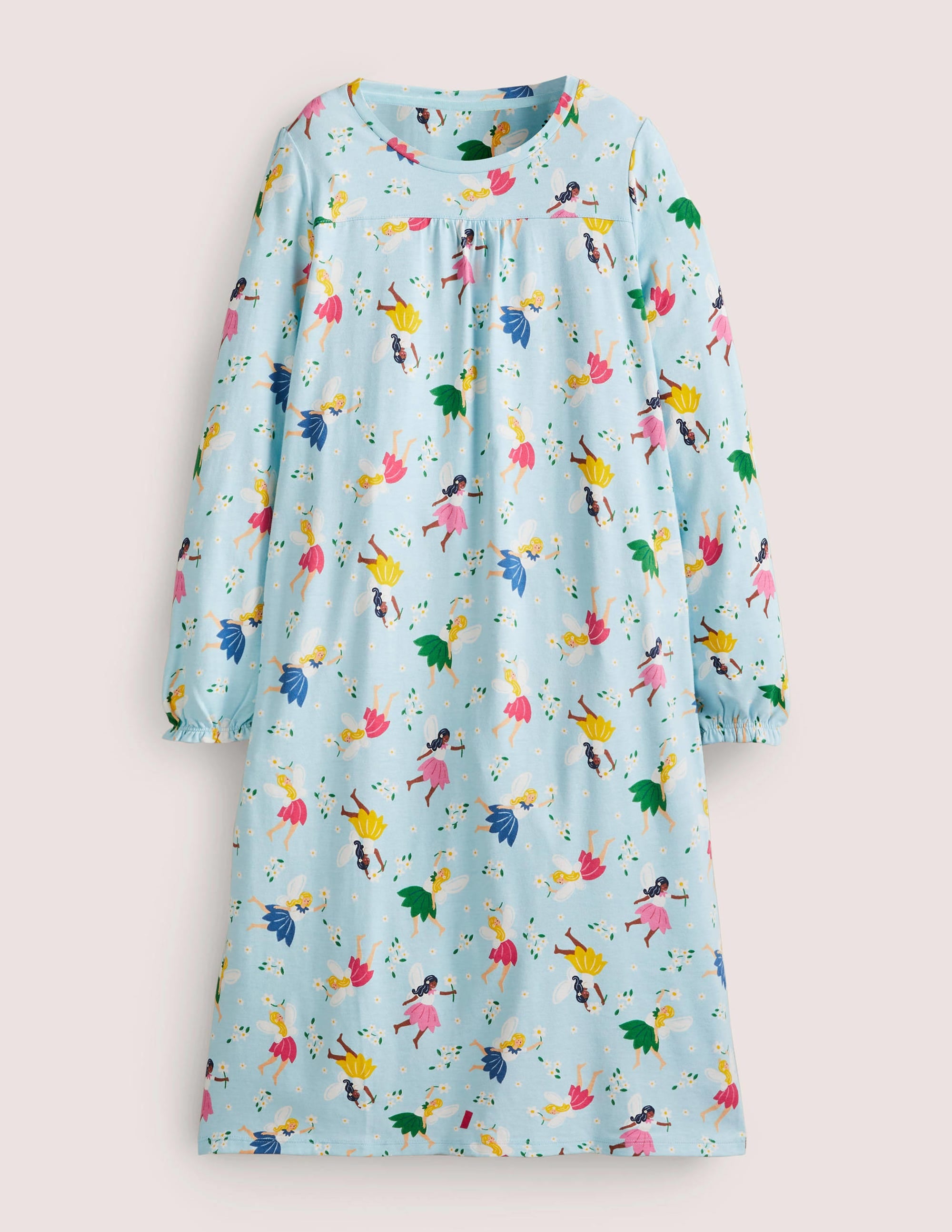 Blue Fairy Print Long-sleeved Cotton Nightie-Neptunblau, Feen - Image 1