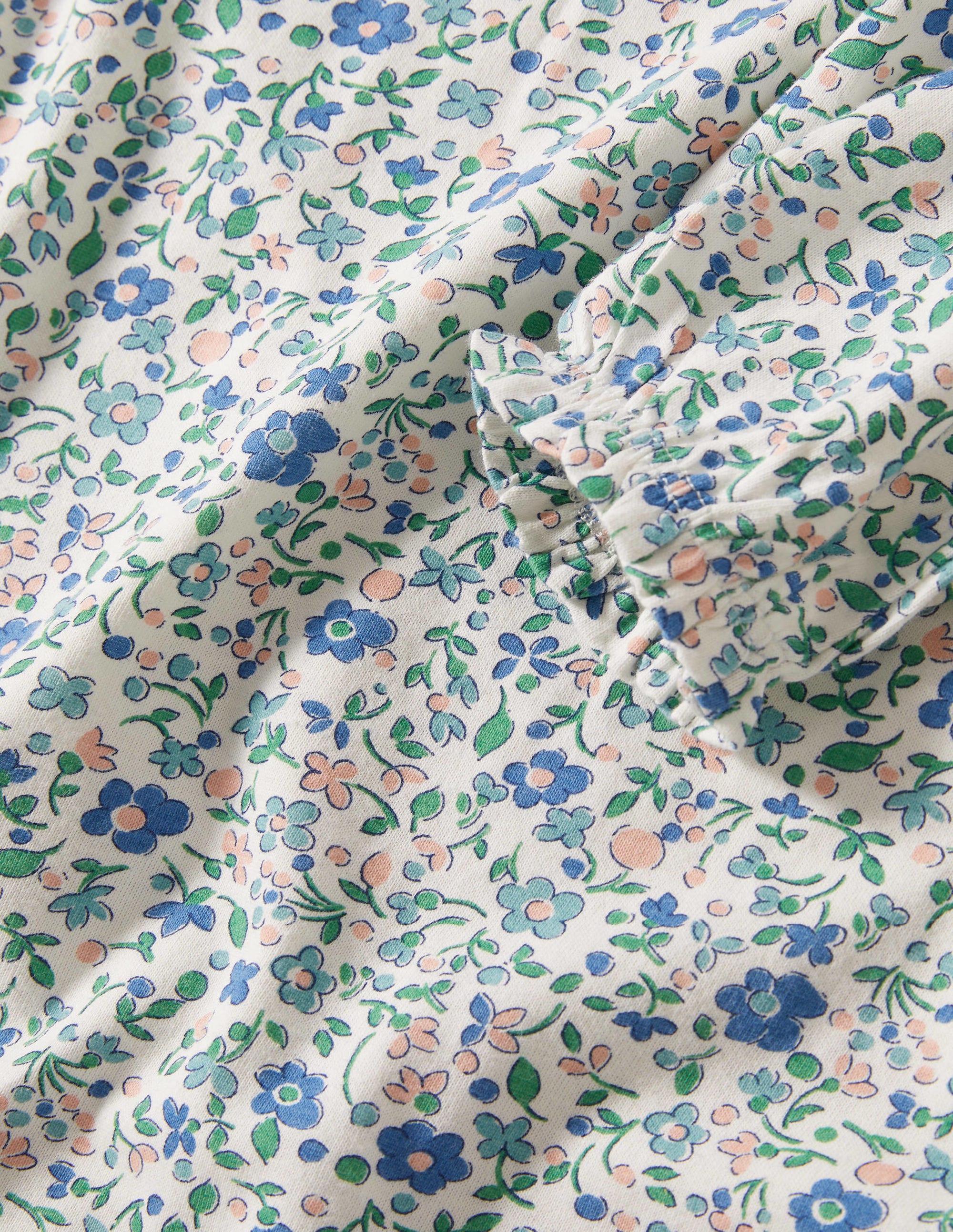 Gemustertes Nachthemd mit langen Ärmeln-Naturweiß/Blau, Kleines Blumenmuster - Image 3