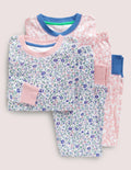 2 bas de pyjamas longs-Motif petites fleurs ivoire/rose boto
