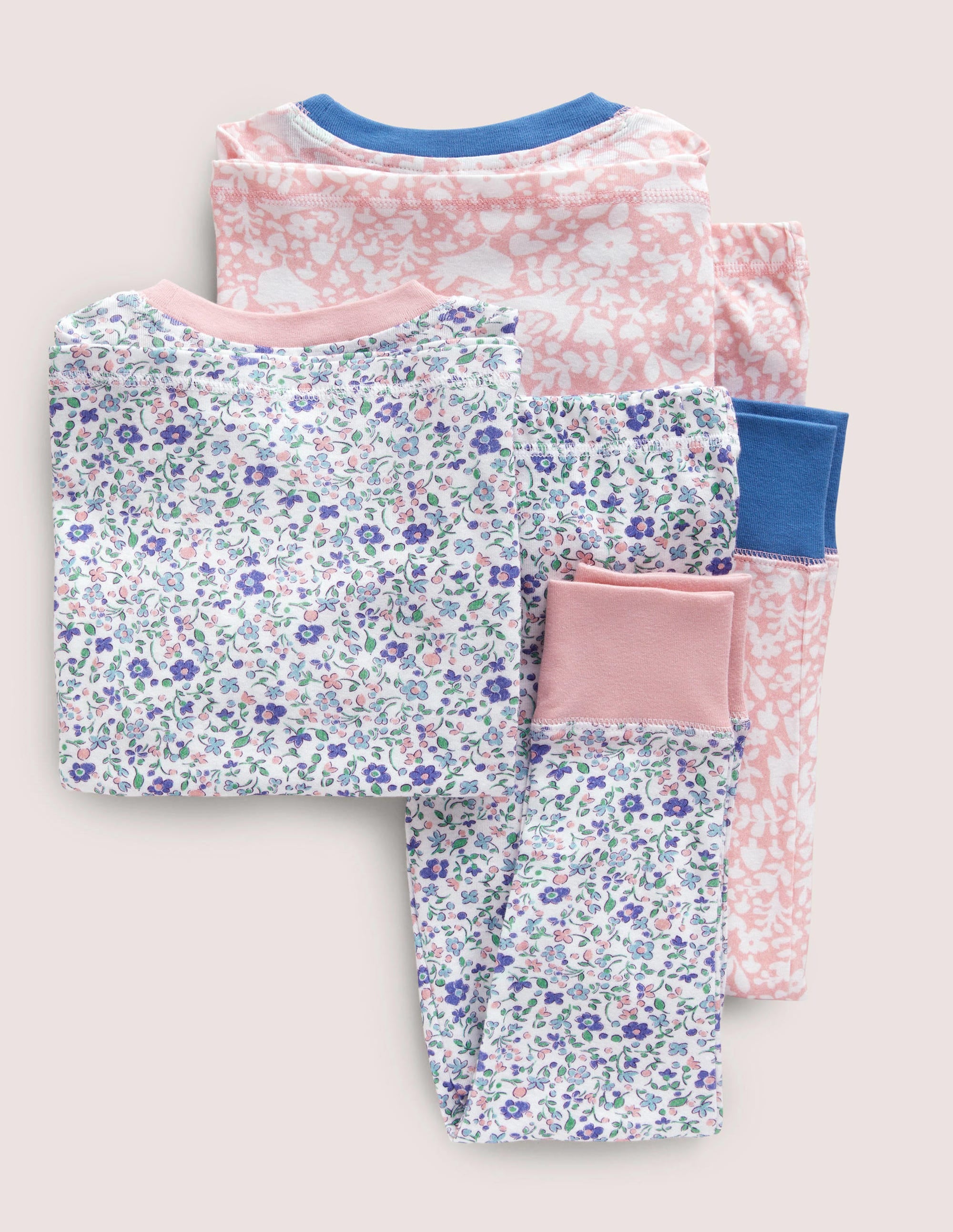 2 bas de pyjamas longs-Motif petites fleurs ivoire/rose boto - Image 2