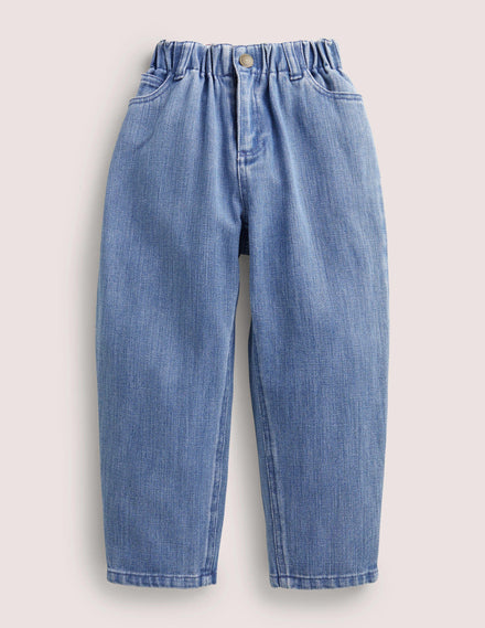 Barrel-Jeans-Mittleres Vintageblau, Denim