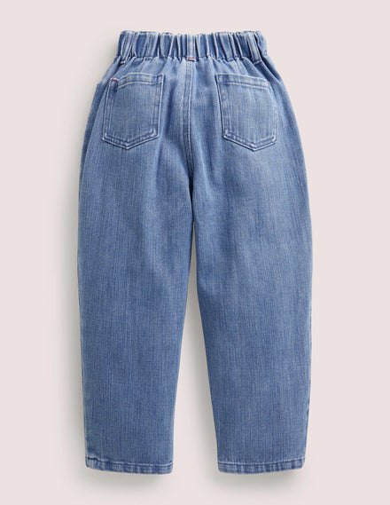 Barrel-Jeans-Mittleres Vintageblau, Denim