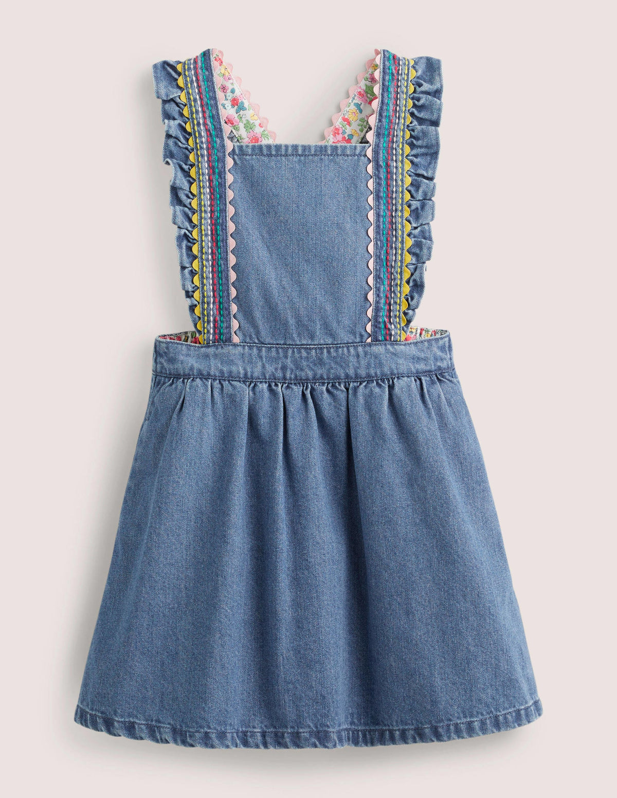 Gewebtes Schürzenkleid-Denim, Regenbogennähte - Image 1