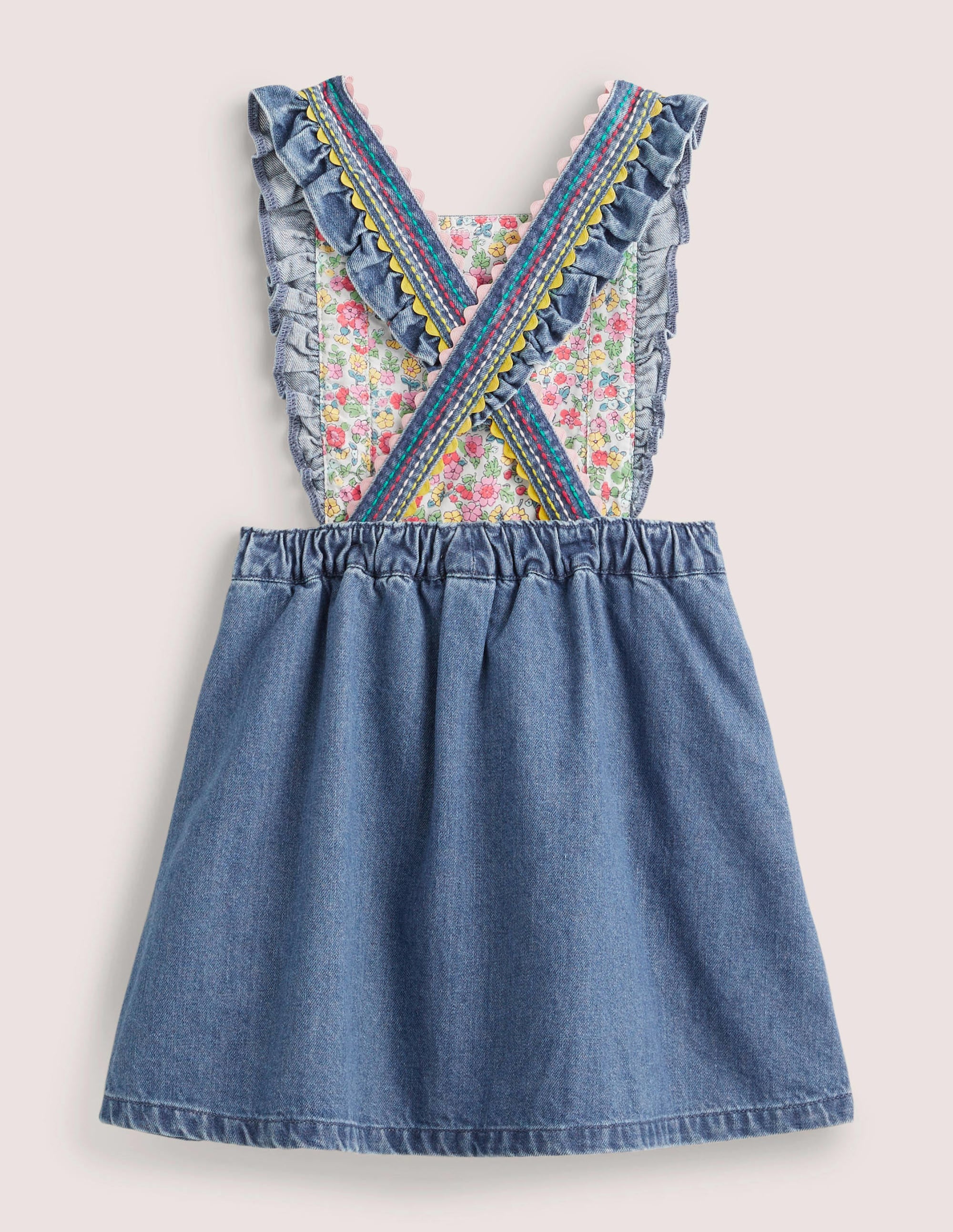 Gewebtes Schürzenkleid-Denim, Regenbogennähte - Image 2