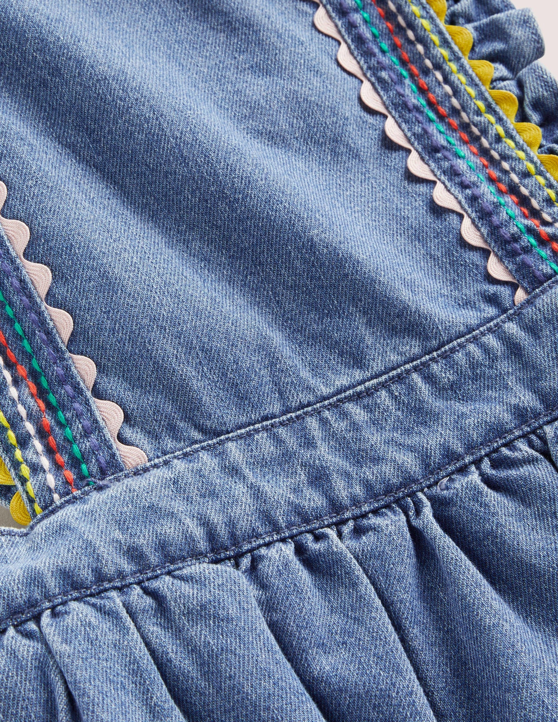 Gewebtes Schürzenkleid-Denim, Regenbogennähte-3