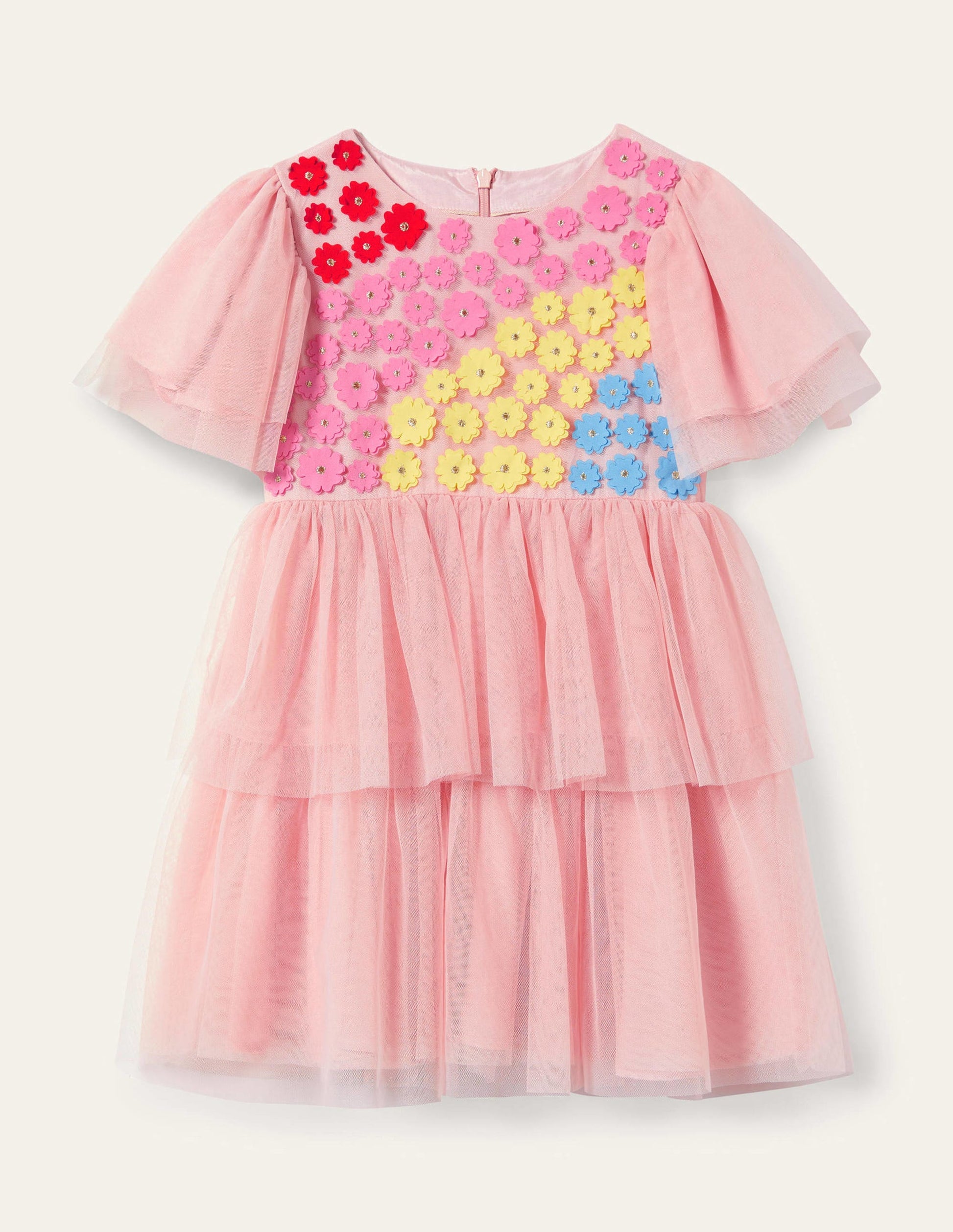 Gestuftes Tüllkleid mit Applikation-Provence-Altrosa, Blumen-1
