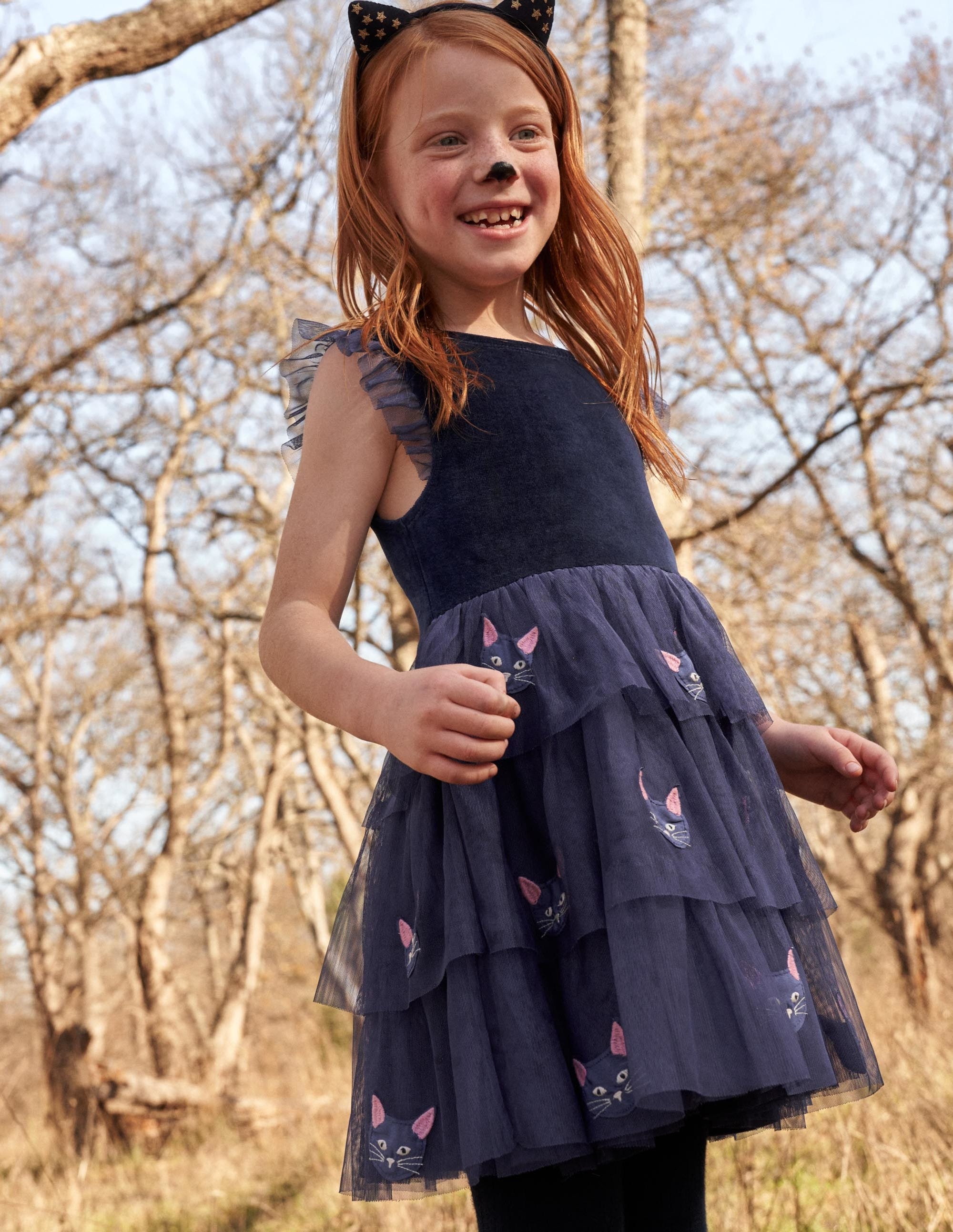 Tulle Appliqué Halloween Dress-Starboard Blue Cat - Image 5