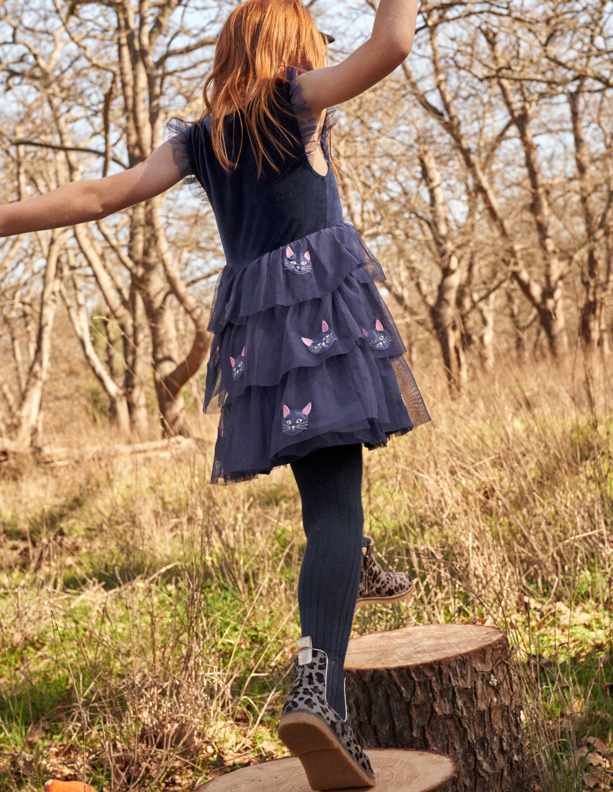 Tulle Appliqué Halloween Dress-Starboard Blue Cat - Image 6