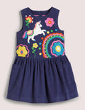 Navy Unicorn Embroidered Pinafore Dress-Schuluniform-Navy, Einhorn