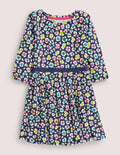 Skaterkleid mit Tellerrock-Segelblau, Leopard