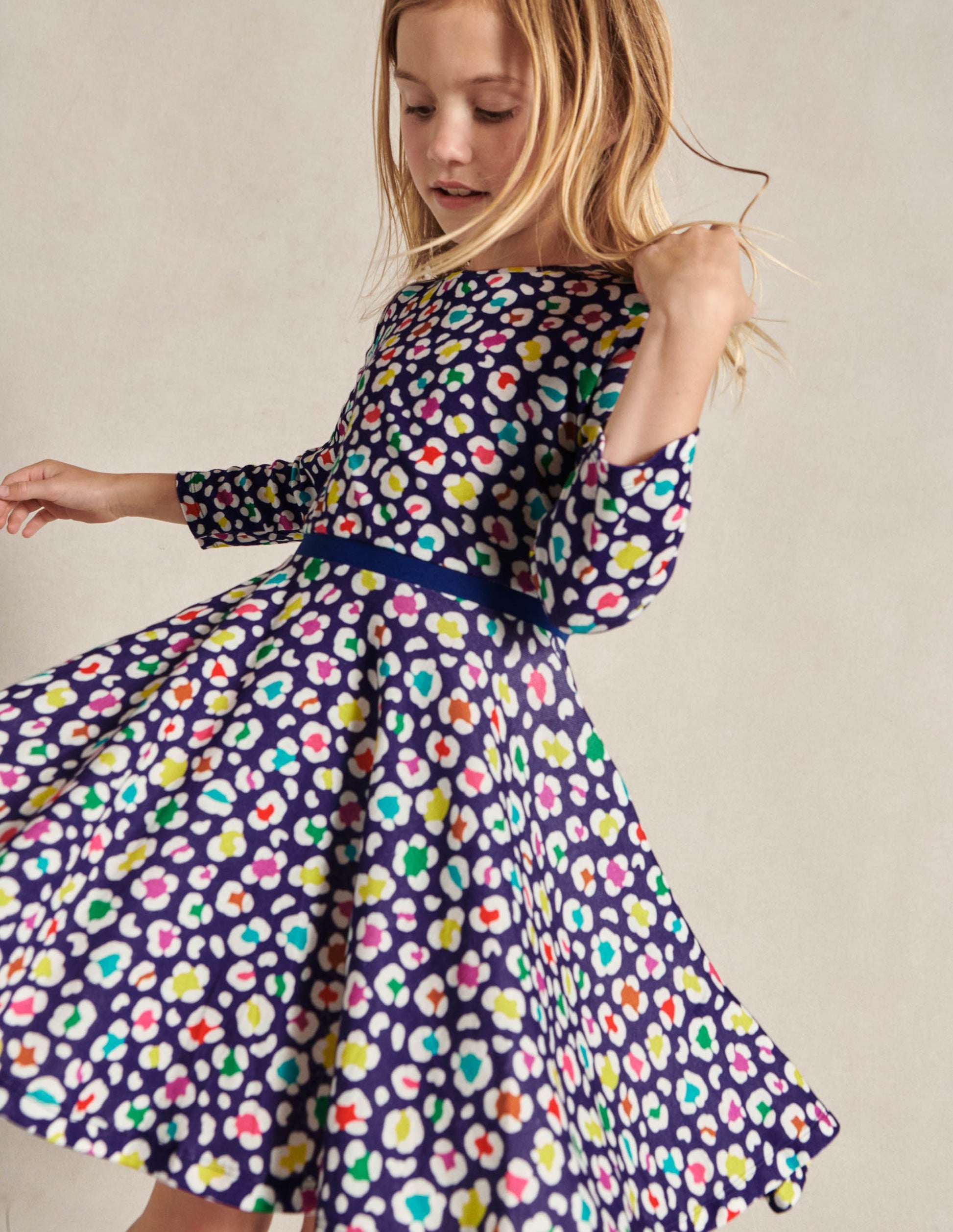 Skaterkleid mit Tellerrock-Segelblau, Leopard-7