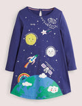 Space Big Appliqué Dress-Starboard Blue