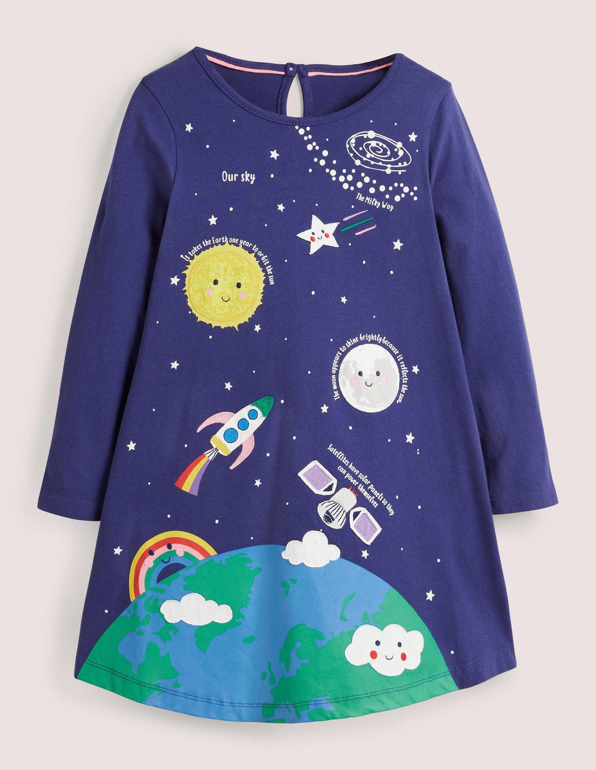 Space Big Appliqué Dress-Starboard Blue-1