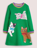 Green Rainbow Cat Print Sweatshirt Dress-Schottengrün, Katzen